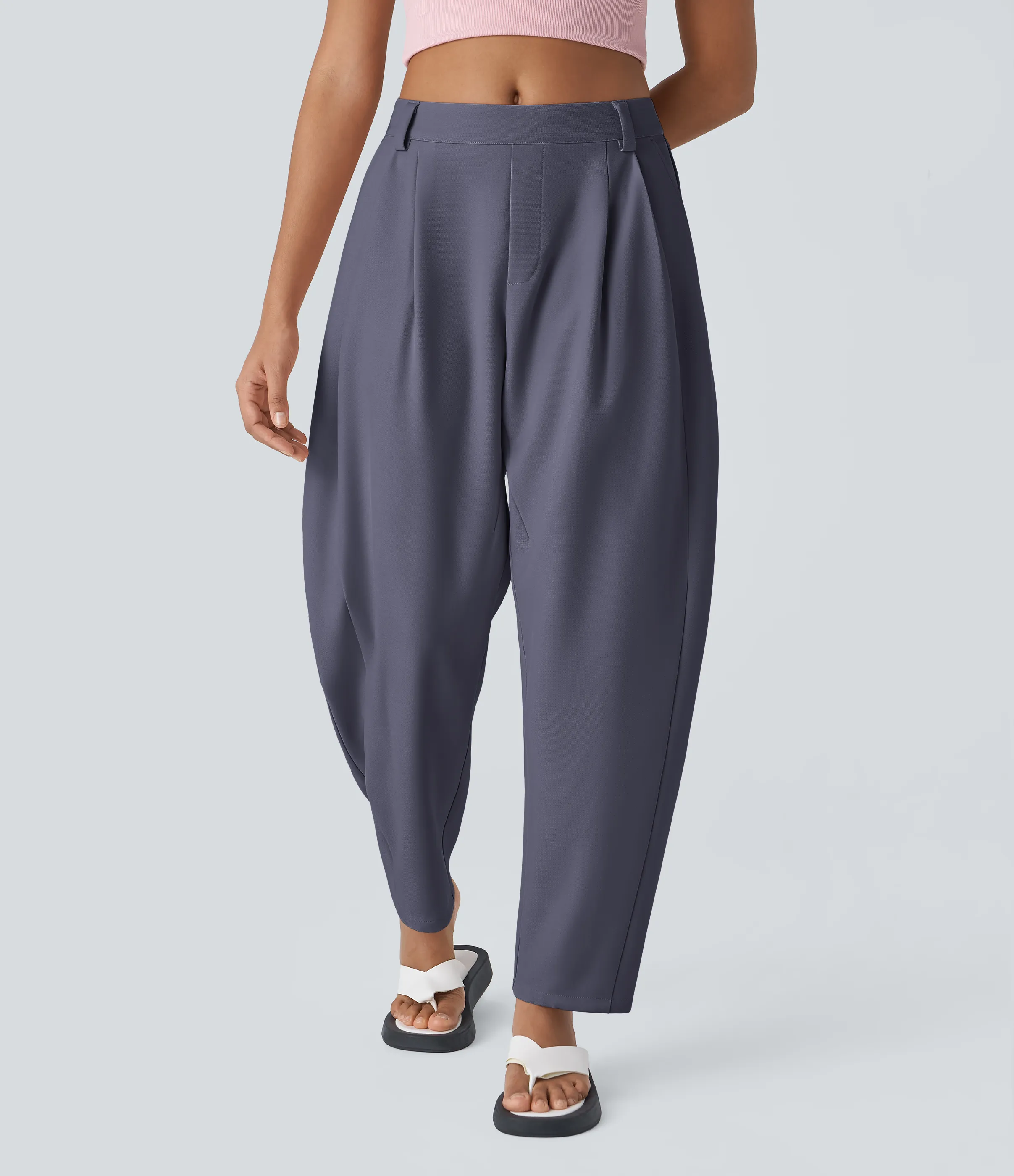 Halara Pantalón oficina pierna barril bolsillo lateral plisado tiro medio - Heron - L(regular) sold by Halara