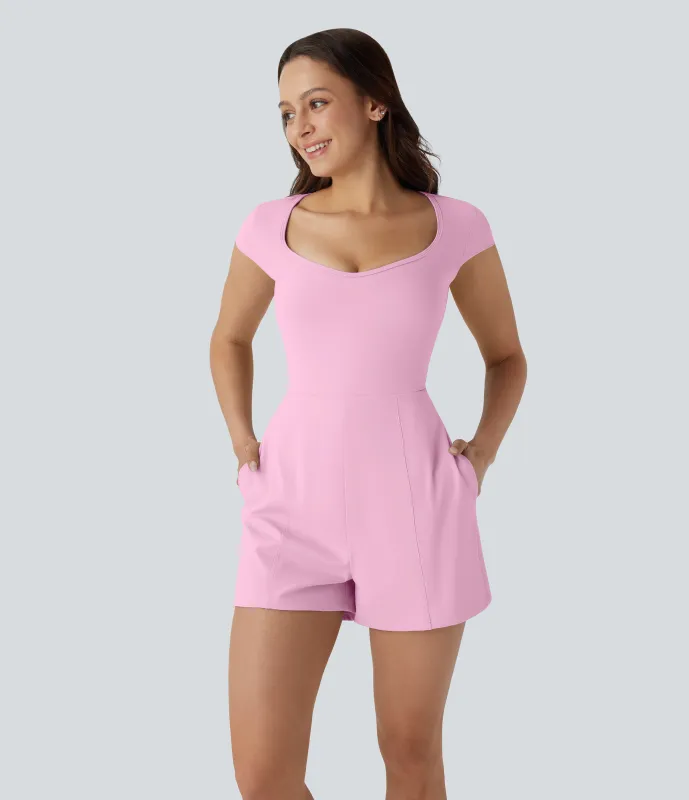 Halara Mono Softlyzero™ Airy yoga cuello U manga corta bolsillo lateral tacto fresco - Easy Peezy - Nosegay - L sold by Halara