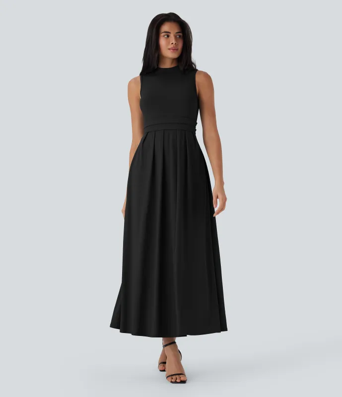 Halara Vestido largo casual sin mangas con cuello alto y bolsillos laterales - Black - XL sold by Halara