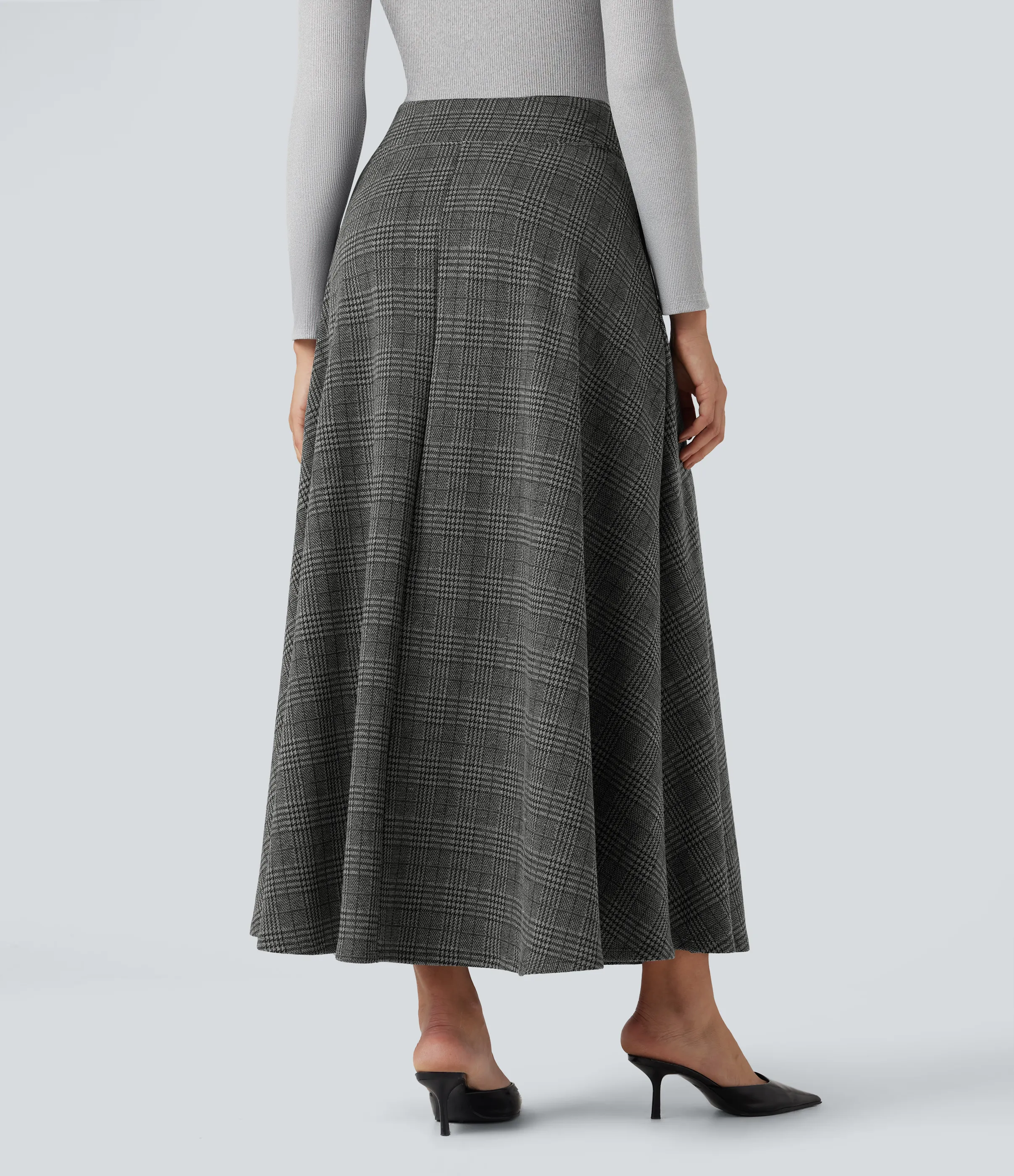 Halara Falda de oficina larga de pata de gallo con tiro alto y bolsillos - Dark Gray Plaid - XS(regular) sold by Halara product image thumbnail 3