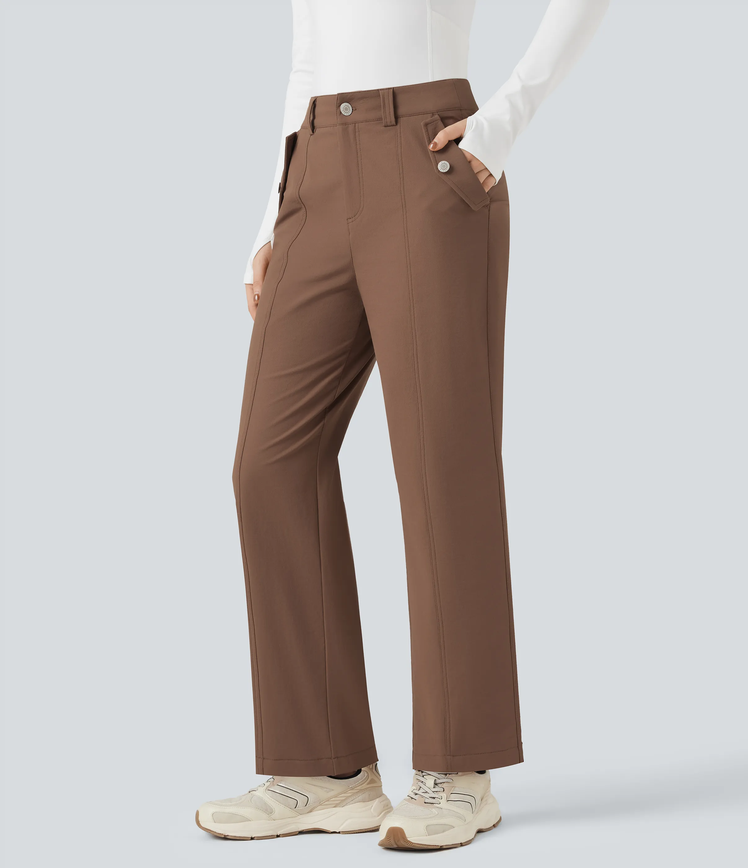 Halara Pantalones de senderismo rectos de tiro medio y resistentes al agua y con bolsillos - Pecan Pie - M(regular) sold by Halara product image thumbnail 4