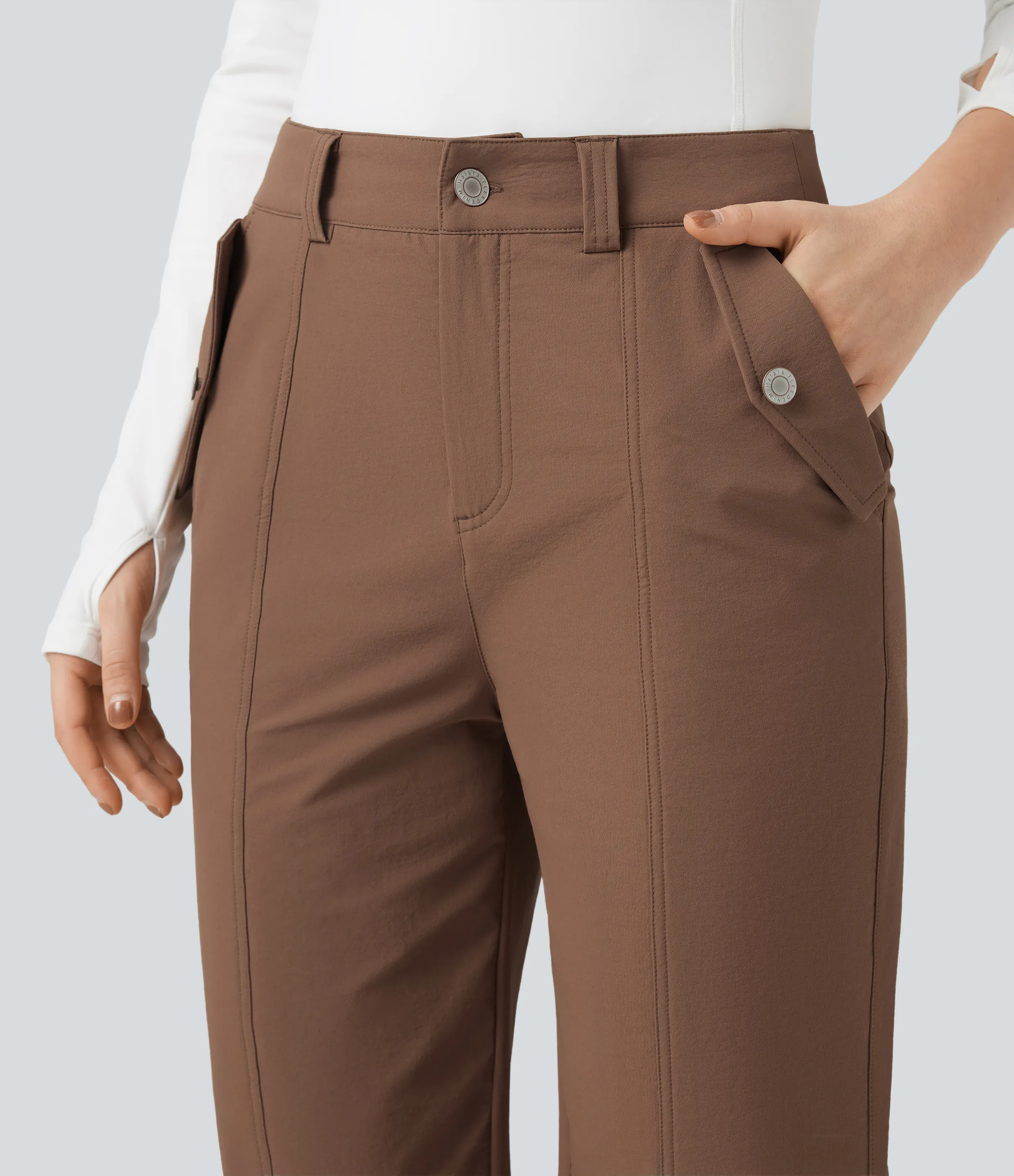 Halara Pantalones de senderismo rectos de tiro medio y resistentes al agua y con bolsillos - Pecan Pie - M(regular) sold by Halara product image thumbnail 5