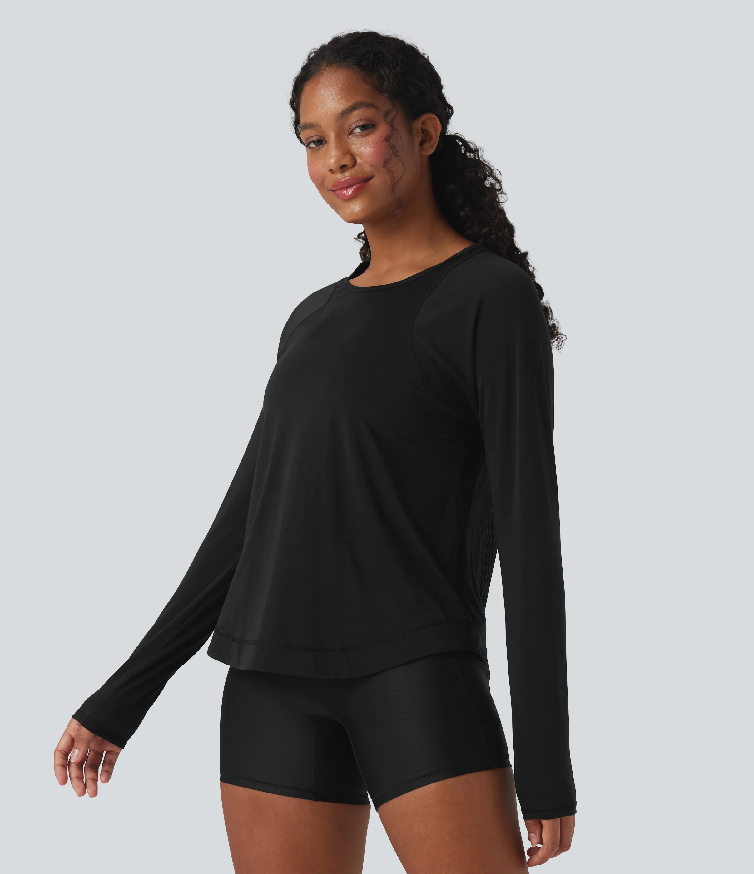 Halara Camiseta deportiva para running de secado rápido y malla transpirable de manga larga con escote redondo - Black - XS sold by Halara product image thumbnail 4