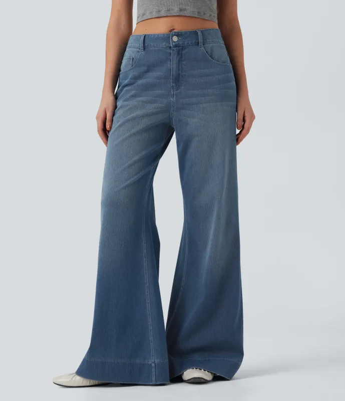 Halara Jeans acampanados casuales de tiro medio Halara Flex™ con bolsillos - Tide Blue Denim - S(regular) sold by Halara