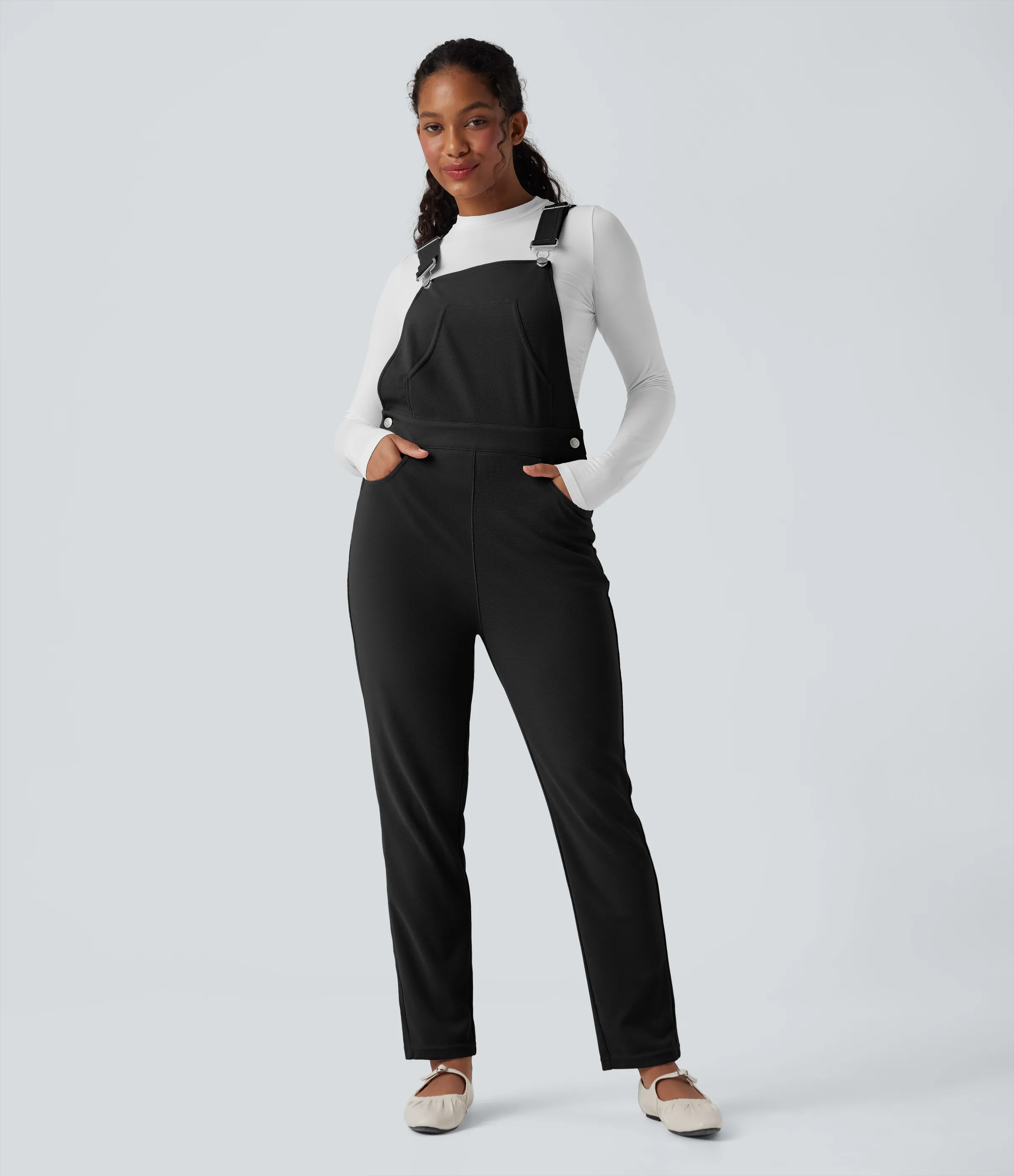 Halara Jumpsuit casual con bolsillos y diseño en tela de gofre - Black - S(regular) sold by Halara product image thumbnail 2