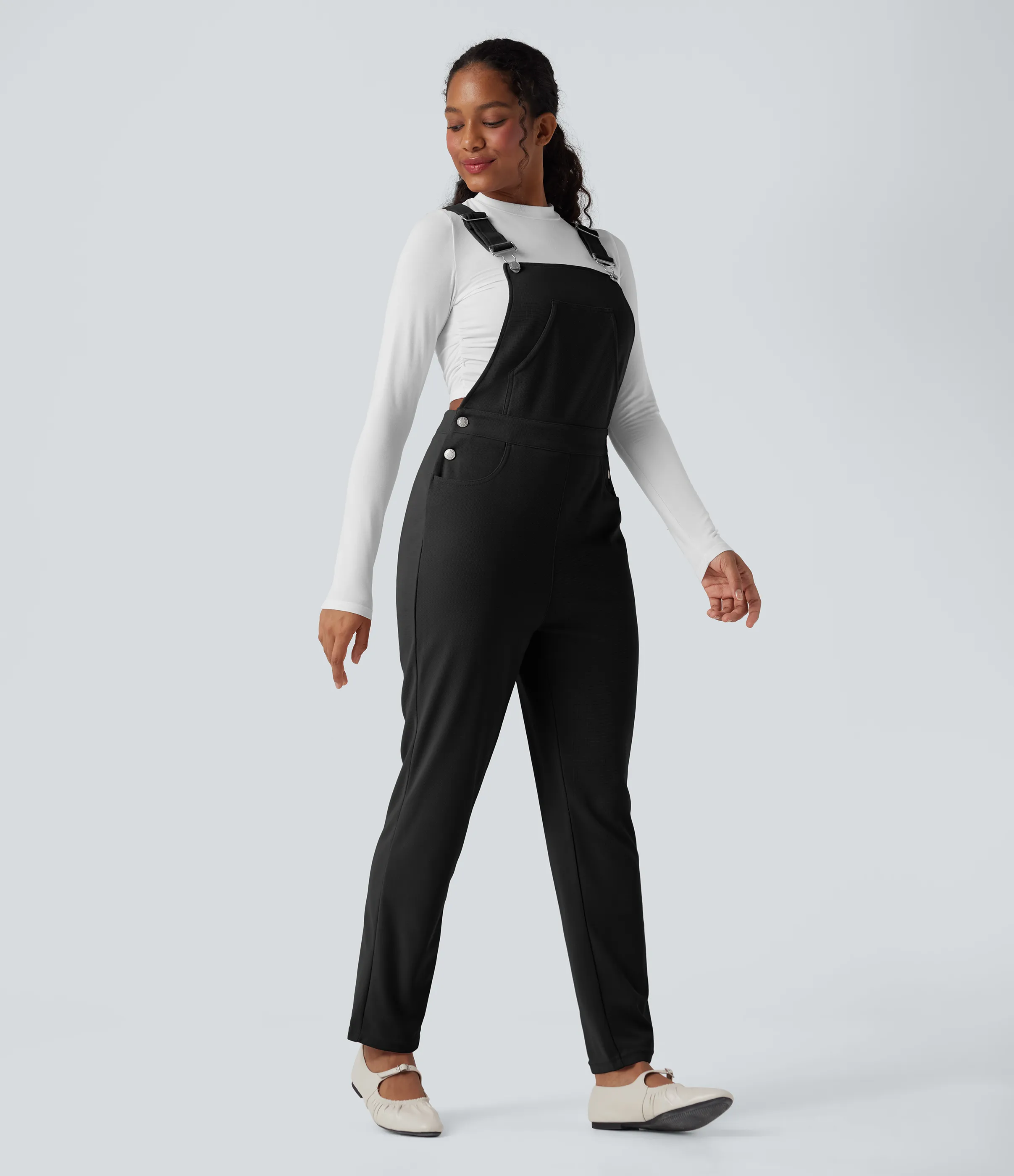 Halara Jumpsuit casual con bolsillos y diseño en tela de gofre - Black - S(regular) sold by Halara product image thumbnail 4