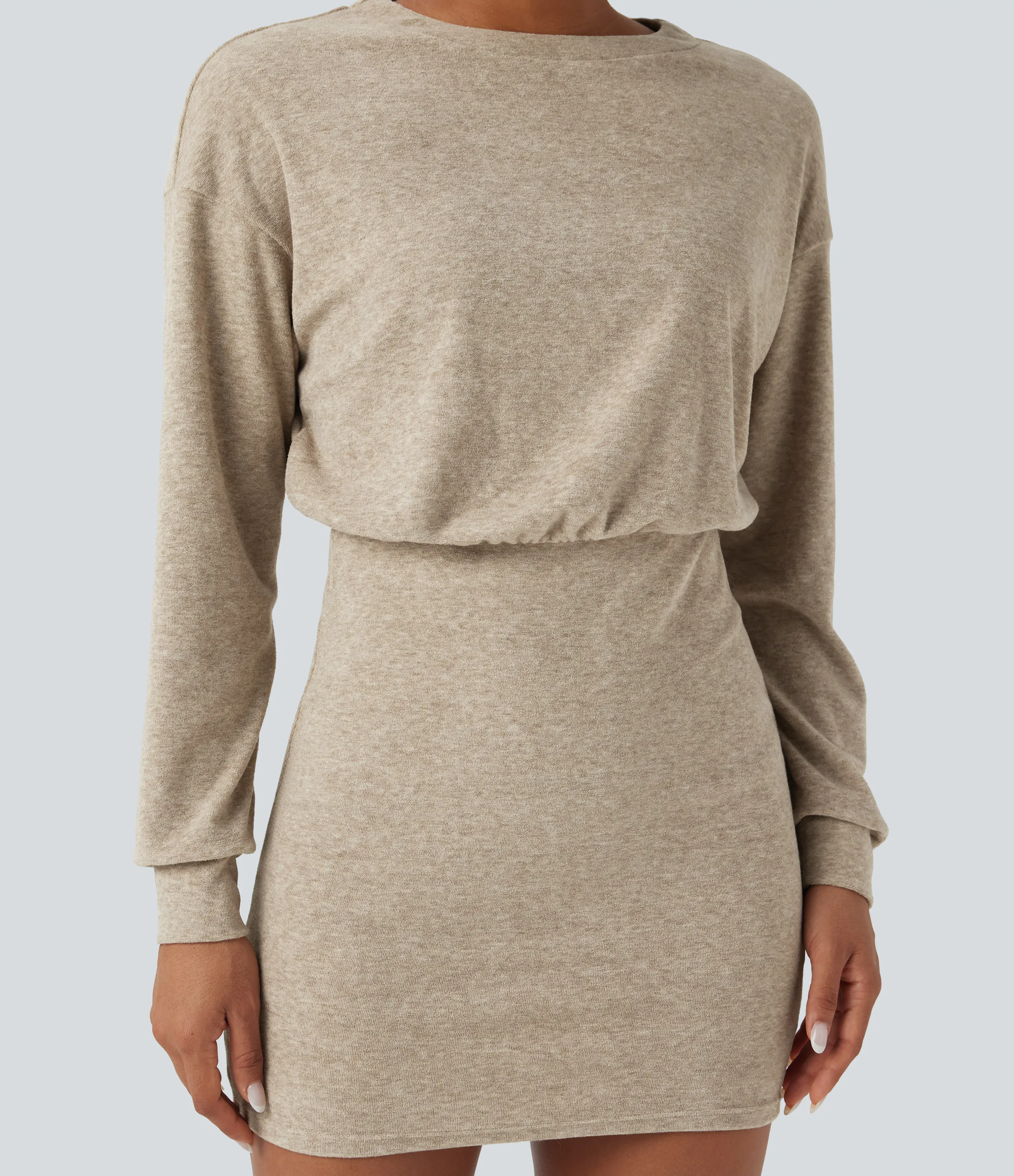 Halara Vestido mini casual ajustado de manga larga y cuello redondo - Oatfield - XL sold by Halara product image thumbnail 5