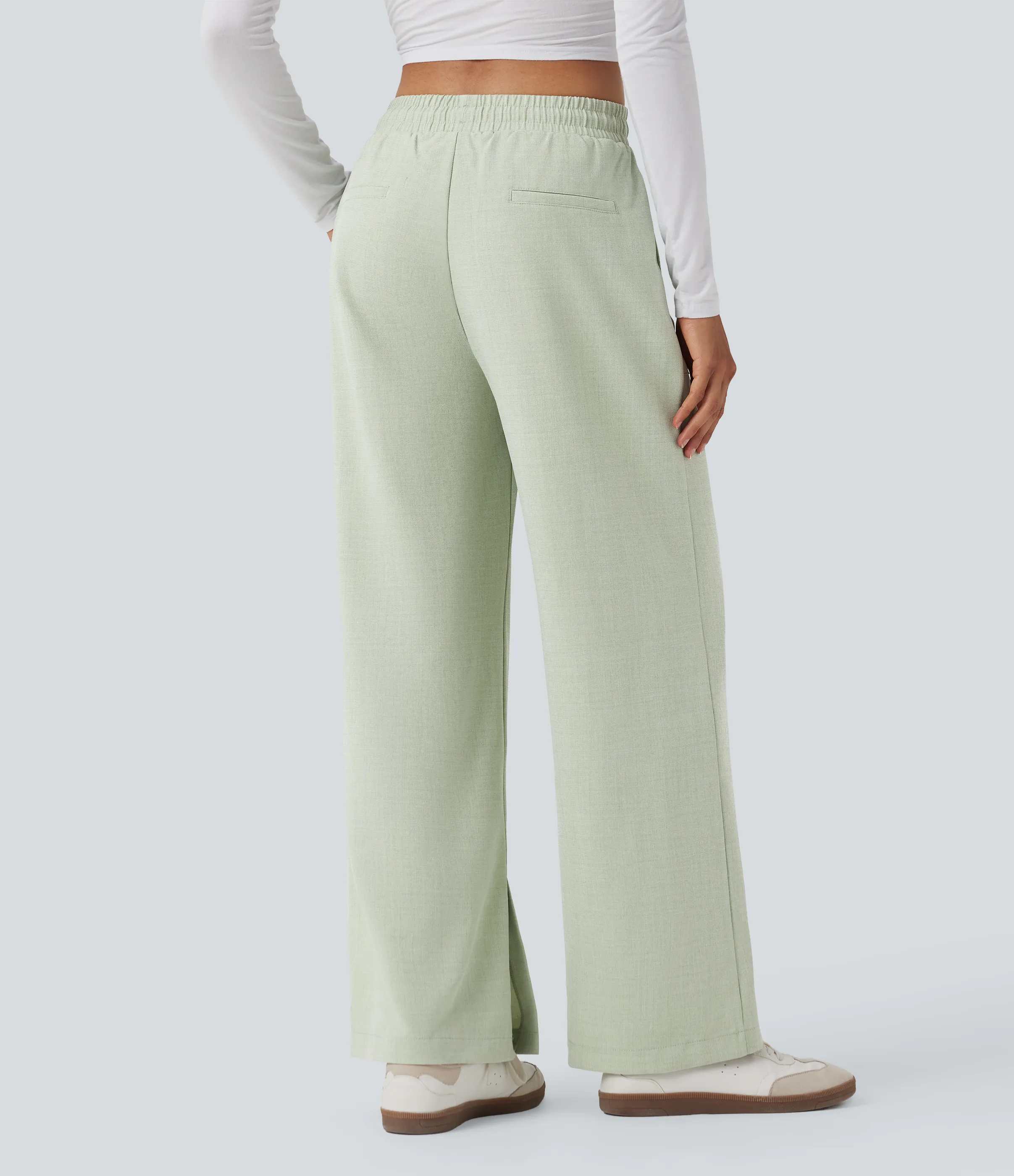 Halara Pantalones casuales anchos de tiro medio con cordón y bolsillos - Green Tint - XS(regular) sold by Halara product image thumbnail 3