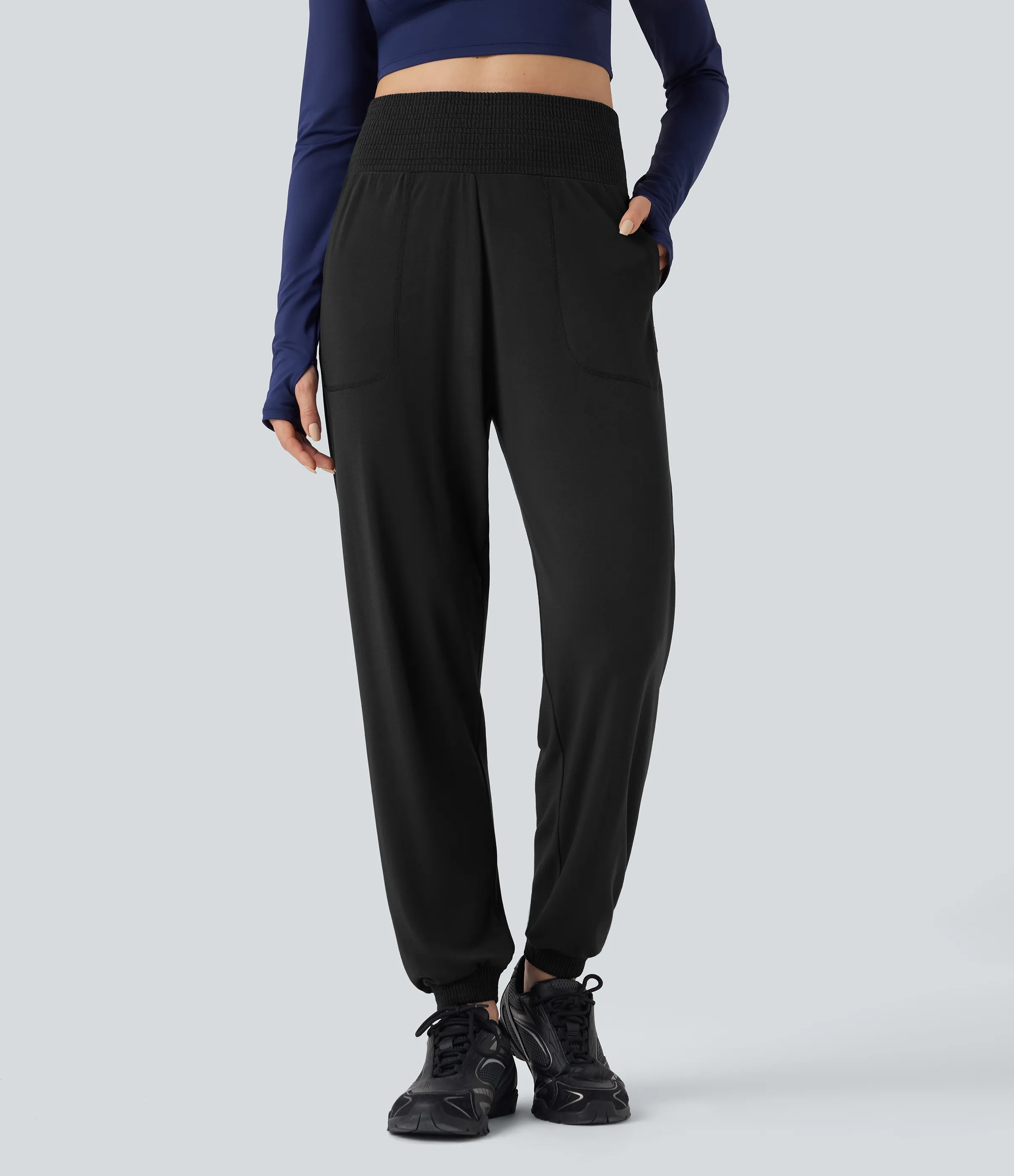 Halara Joggers deportivos de tiro alto sin costurasa con bolsillos - Black - XL(regular) sold by Halara product image thumbnail 4