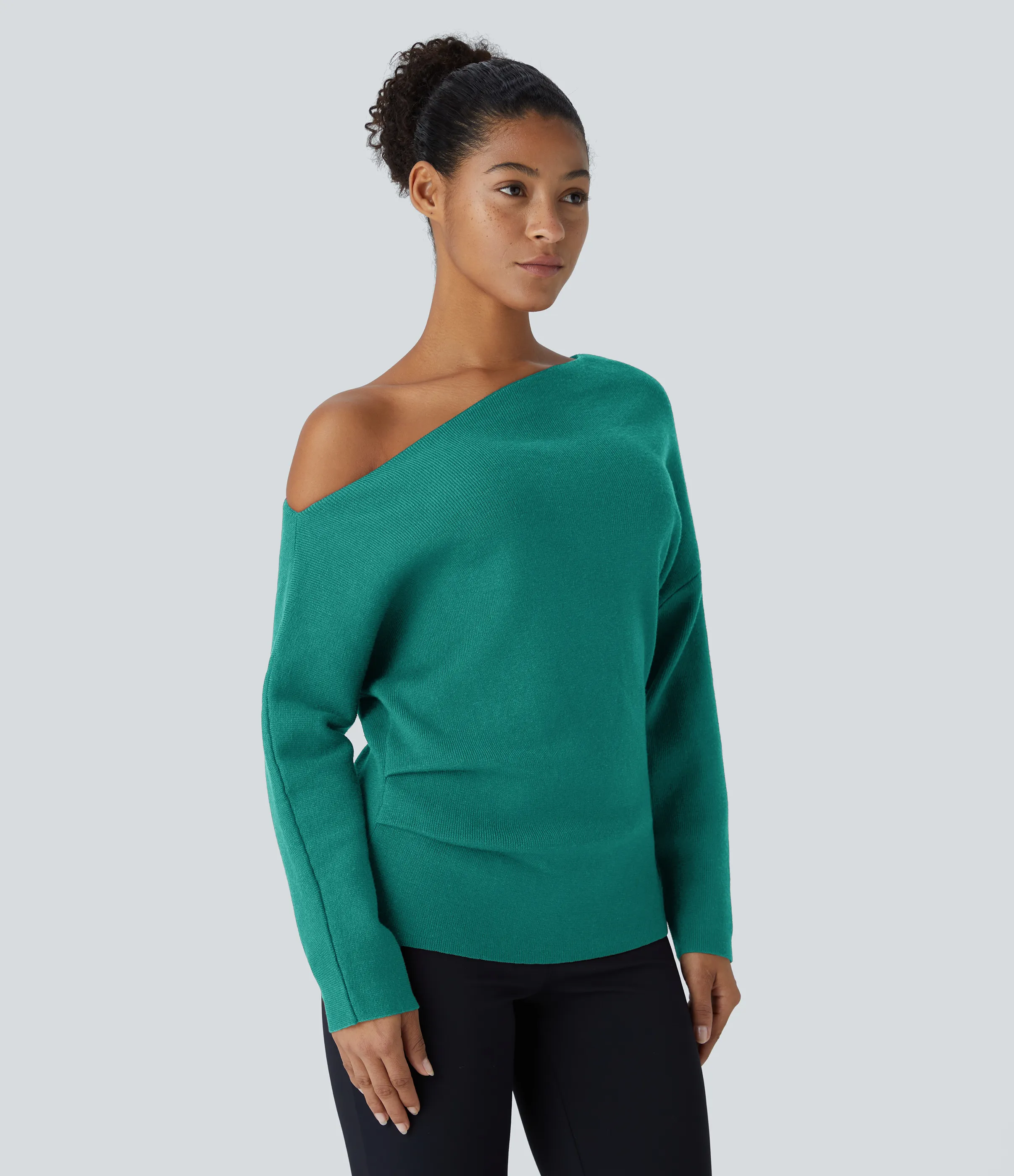 Halara Suéter oficina dividido manga larga sin hombro - Porcelain Green - XS sold by Halara product image thumbnail 4