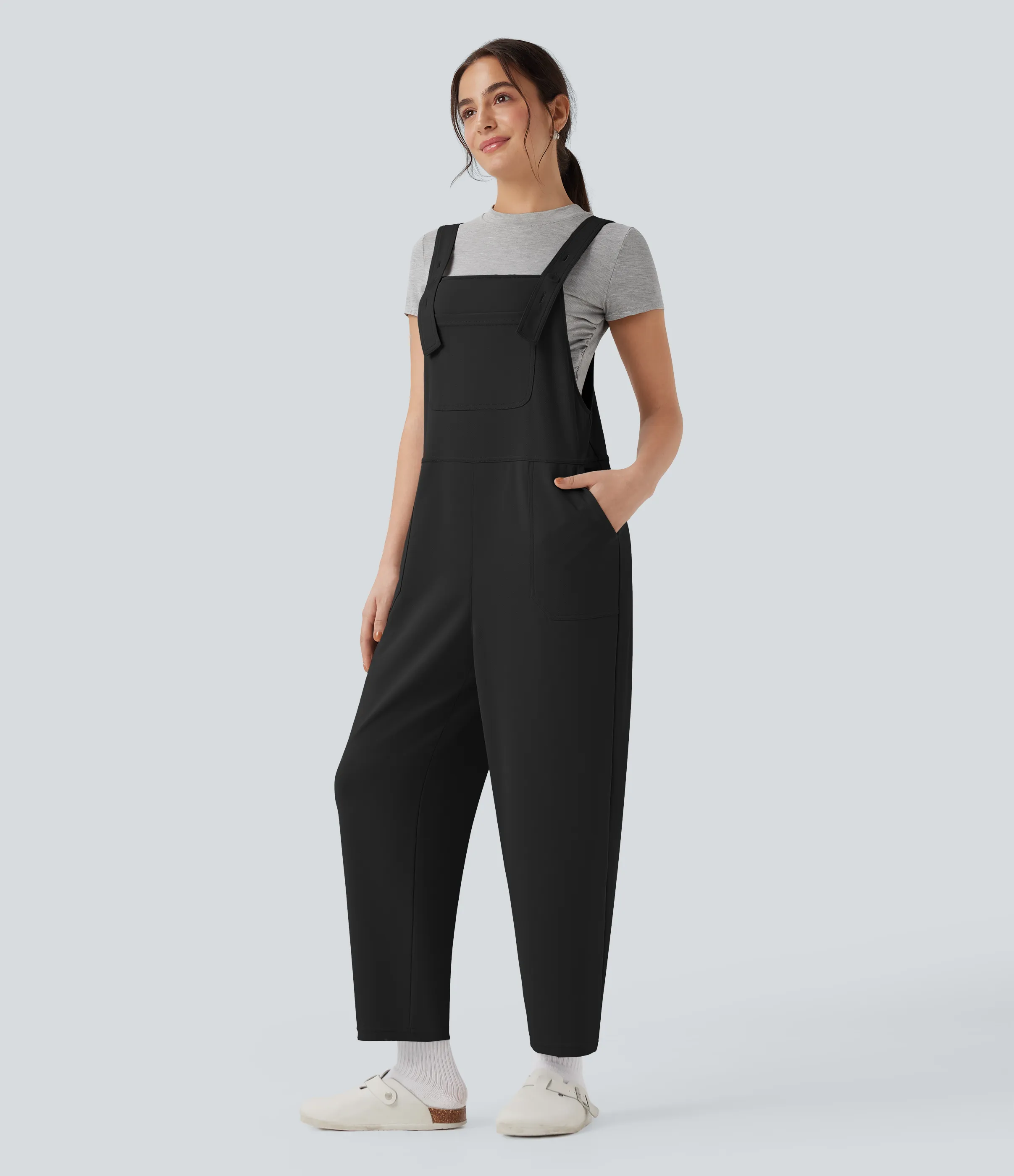 Halara Jumpsuit casual Halara Flex™ tipo haren crepé con bolsillos - Black - L(regular) sold by Halara