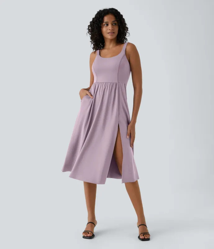 Halara Vestido casual midi con relleno en copas D-F - Pink Purple - L sold by Halara