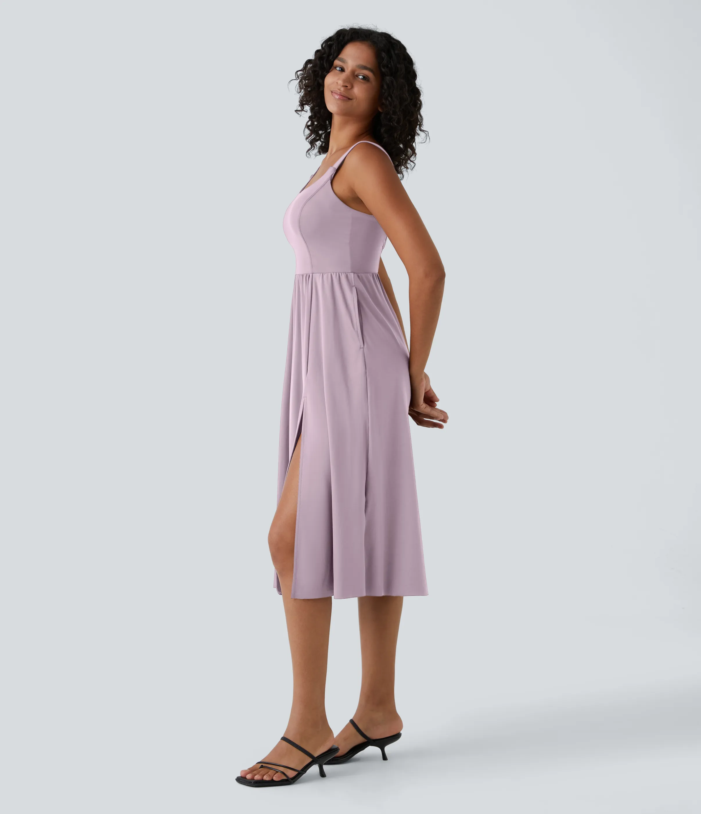 Halara Vestido casual midi con relleno en copas D-F - Pink Purple - L sold by Halara product image thumbnail 4