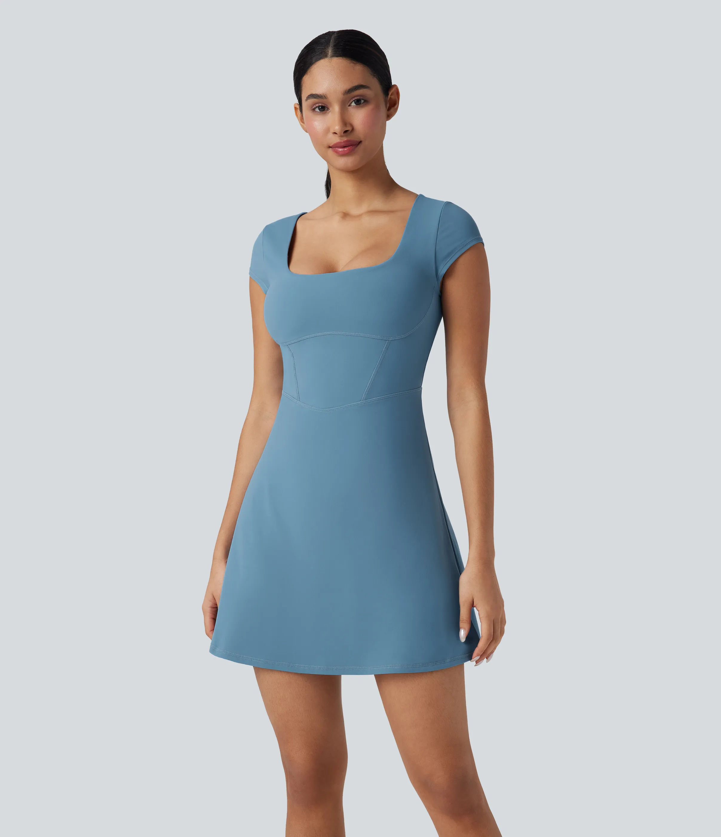 Halara Minivestido casual Softlyzero™ 2 en 1 con escote cuadrado y bolsillo - Warm Mid Blue - M sold by Halara