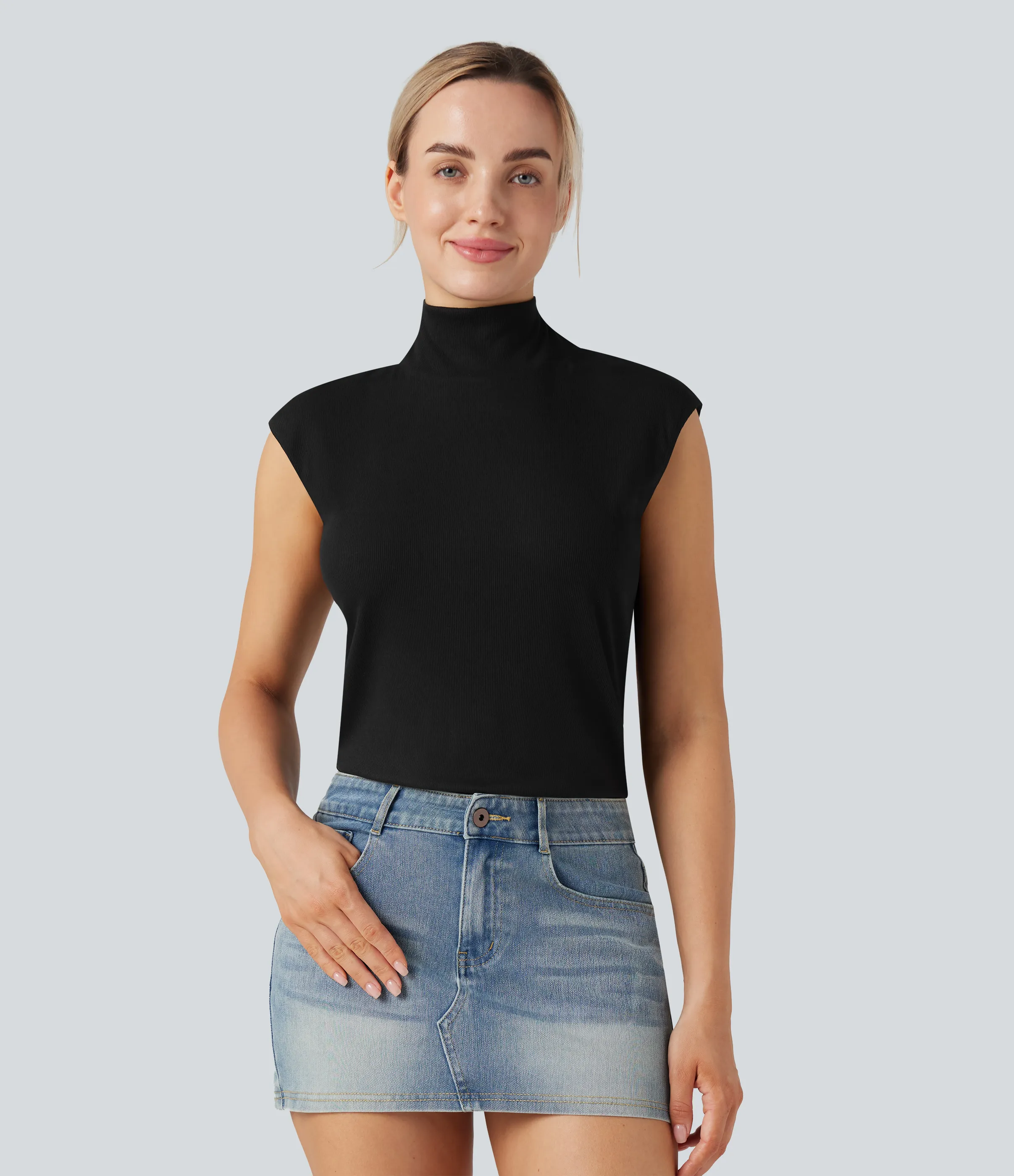 Halara Body casual sin mangas con cuello alto y canalé - Black - L sold by Halara product image thumbnail 5