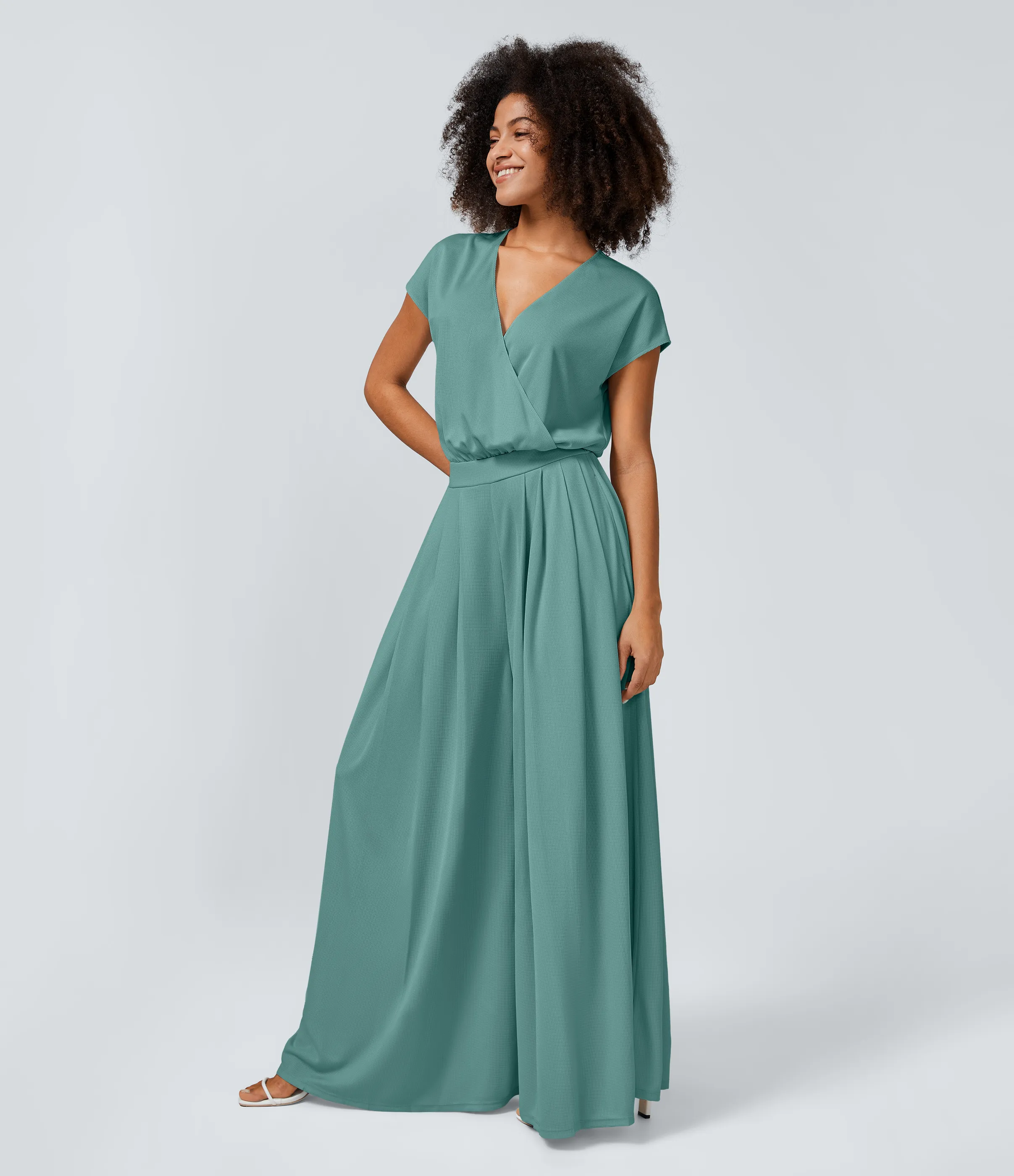 Halara Mono cuello V manga corta bolsillo lateral plisado pierna ancha - Canton - M(regular) sold by Halara product image thumbnail 4