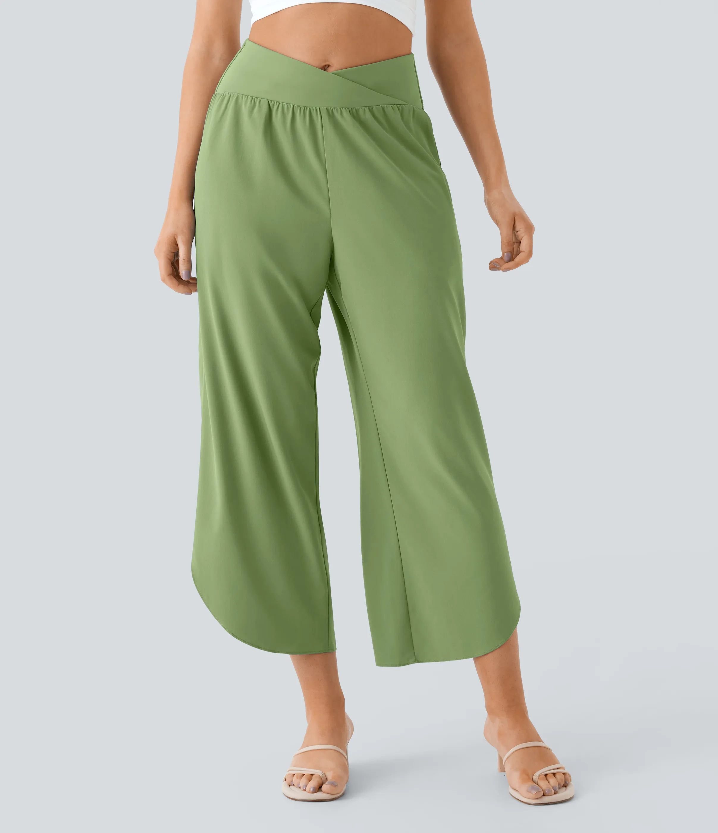 Halara Pantalón Breezeful™ Resort secado rápido abertura bolsillo lateral plisado cruzado tiro alto - Hot Wasabi - Green - S(petite) sold by Halara product image thumbnail 4