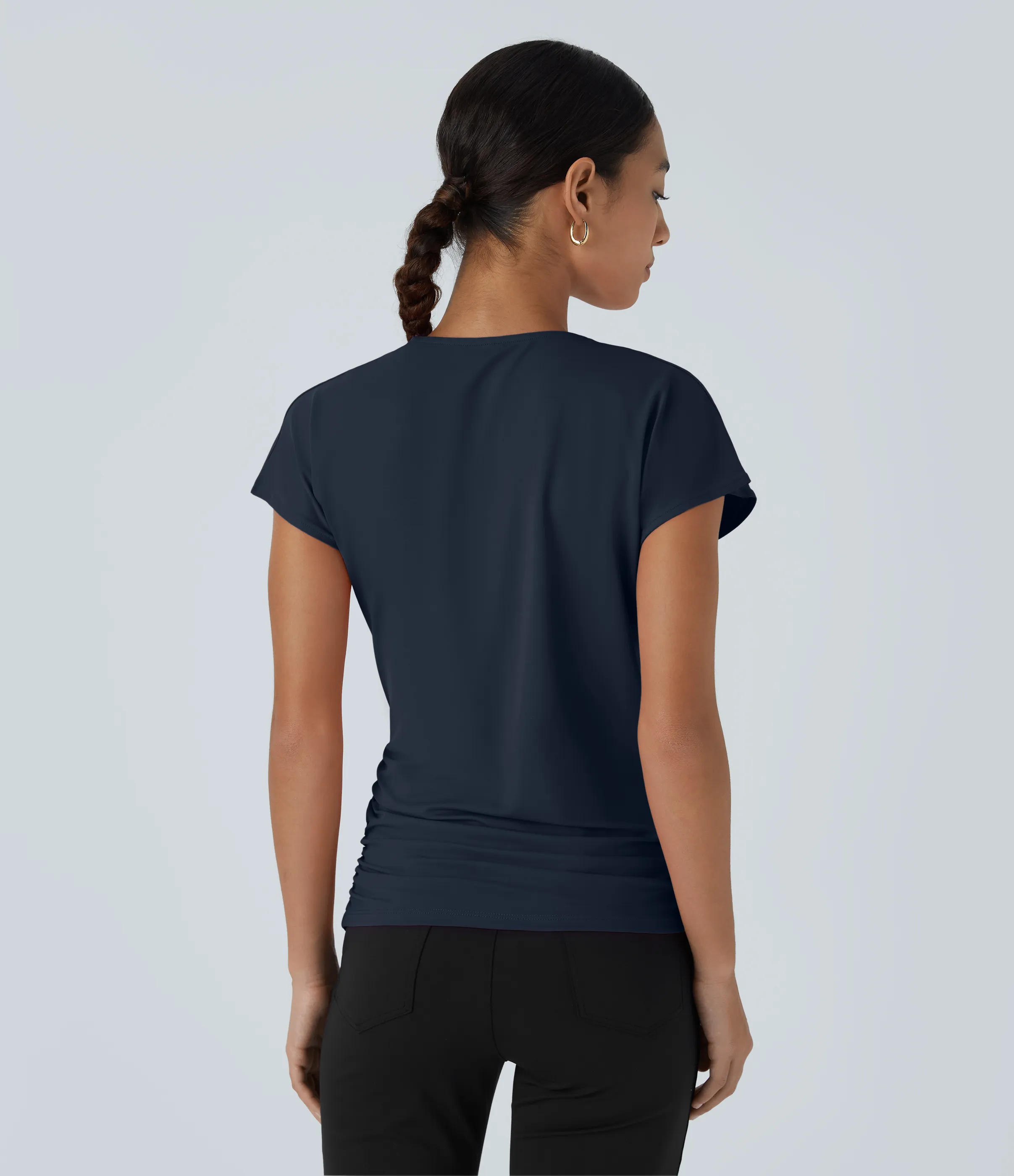 Halara Blusa oficina sólida pliegue cruzado manga japonesa cuello V - Dark Sapphire - XL sold by Halara product image thumbnail 3