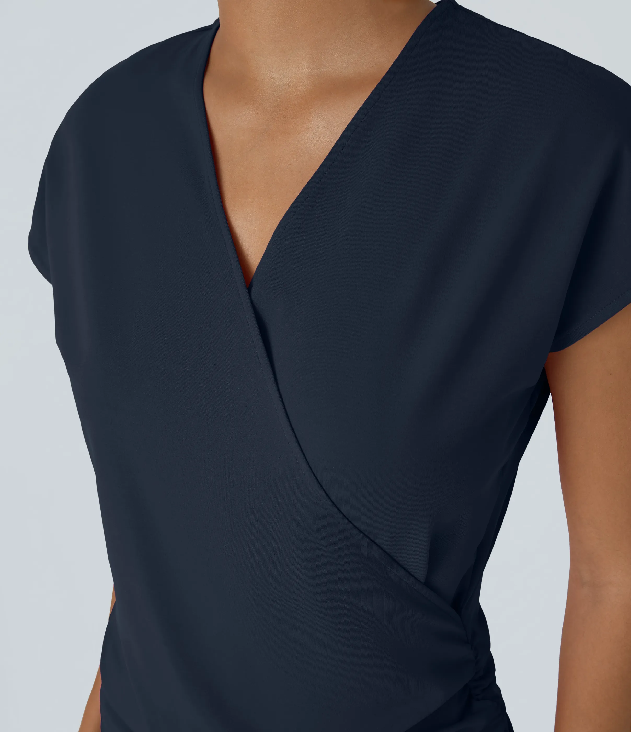 Halara Blusa oficina sólida pliegue cruzado manga japonesa cuello V - Dark Sapphire - XL sold by Halara product image thumbnail 5