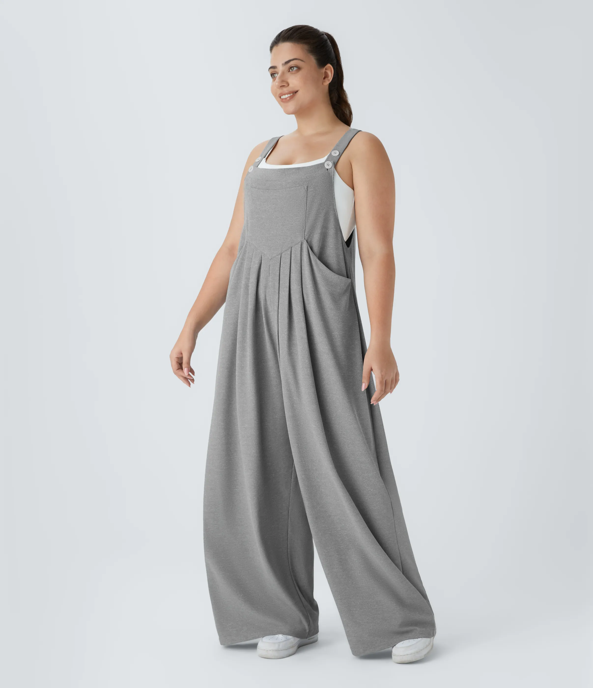 Halara Mono correa ajustable botón múltiple bolsillo plisado Gofre talla grande - Waffle Gray - 2X sold by Halara product image thumbnail 4