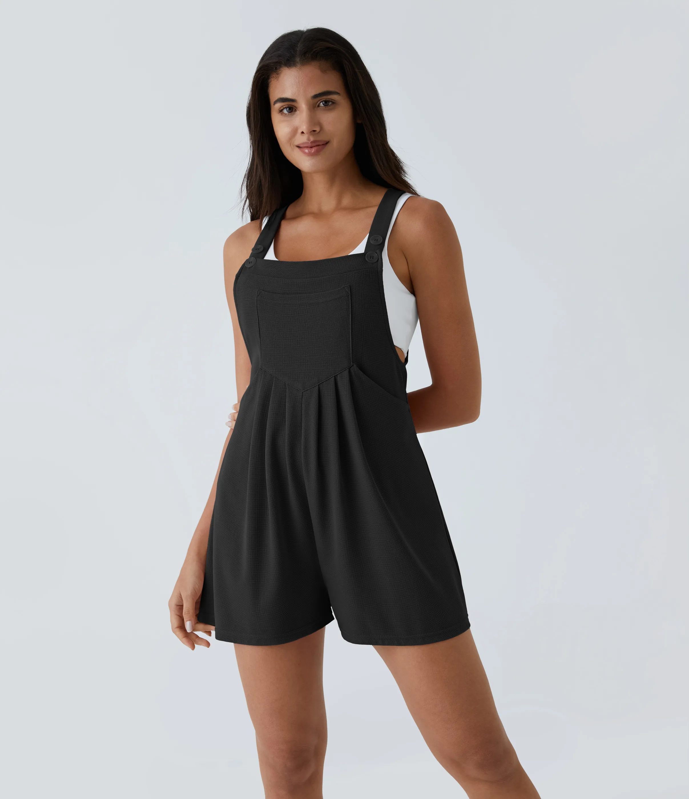 Halara Overol botón correa ajustable bolsillo múltiple gofre plisado - Black - L sold by Halara product image thumbnail 2