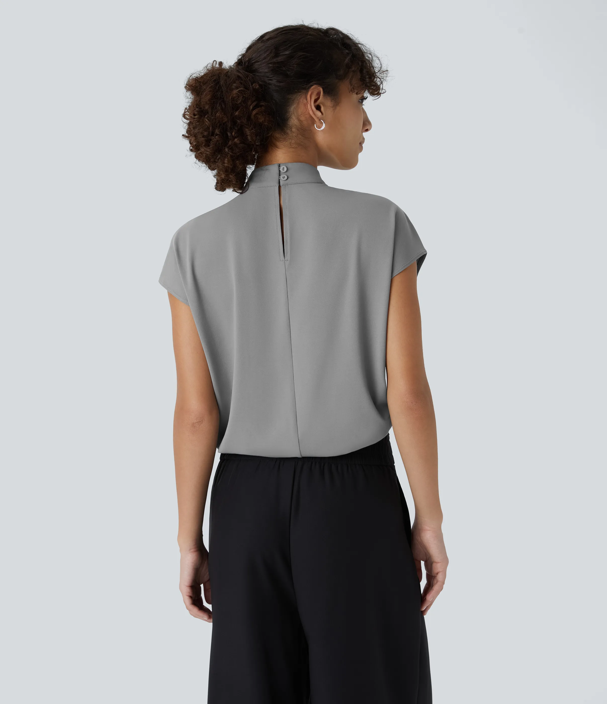 Halara Blusa oficina manga japonesa botón plisado cuello alto - Ultimate Gray - M sold by Halara product image thumbnail 3