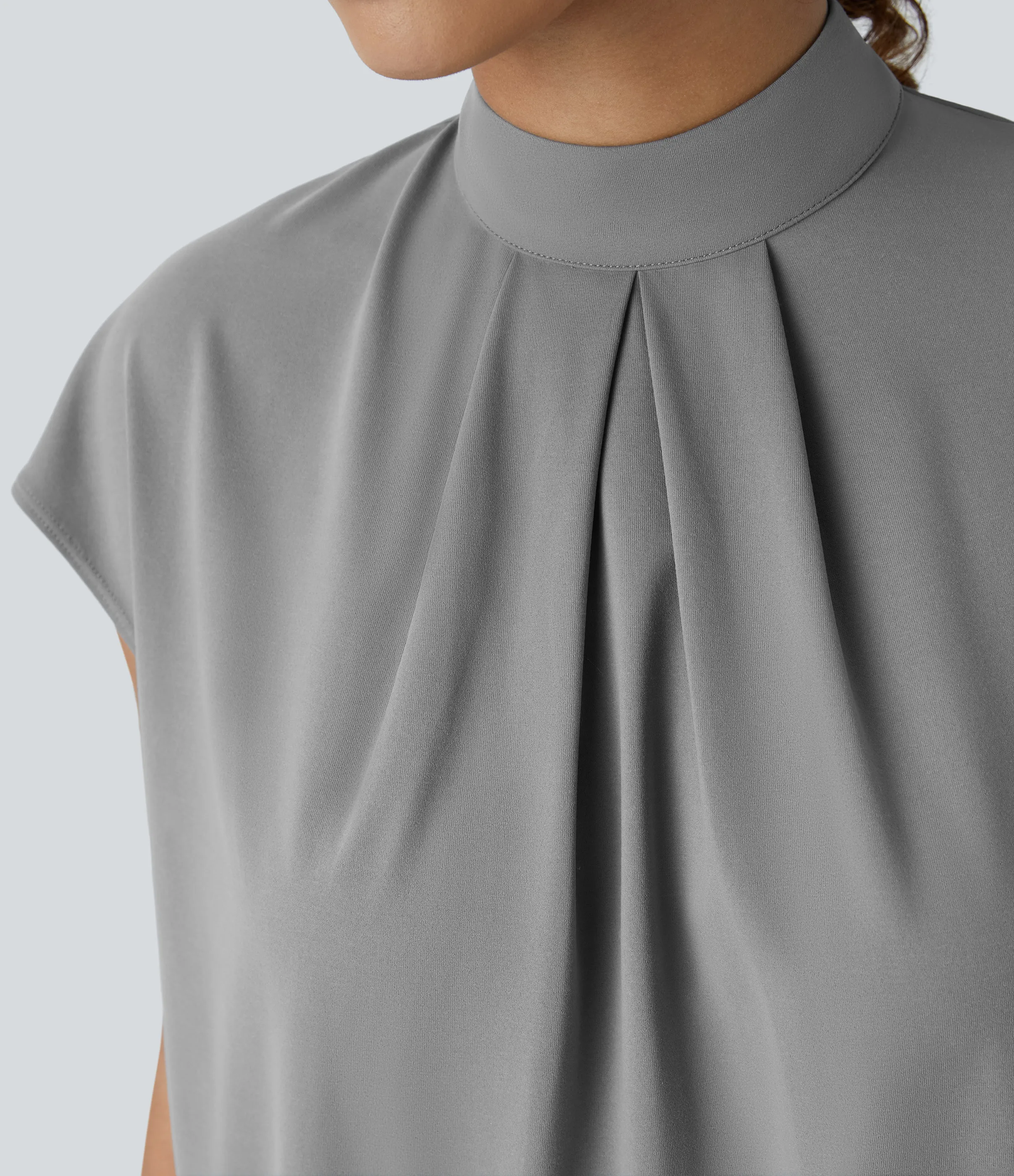 Halara Blusa oficina manga japonesa botón plisado cuello alto - Ultimate Gray - M sold by Halara product image thumbnail 5