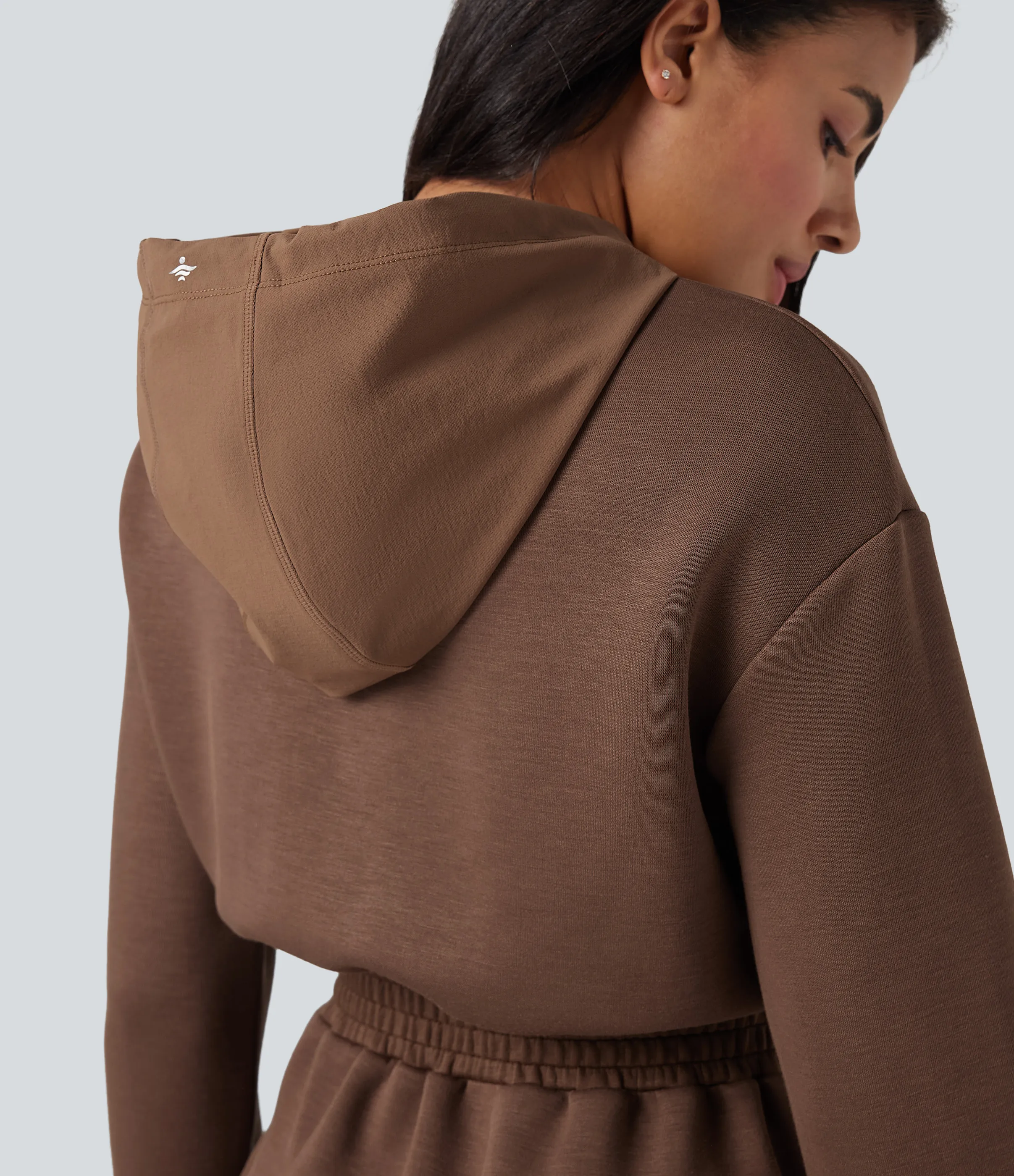 Halara Minivestido deportivo de senderismo de manga larga con capucha, cordón ajustable y bolsillos - Cocoa Brown - XL sold by Halara product image thumbnail 5