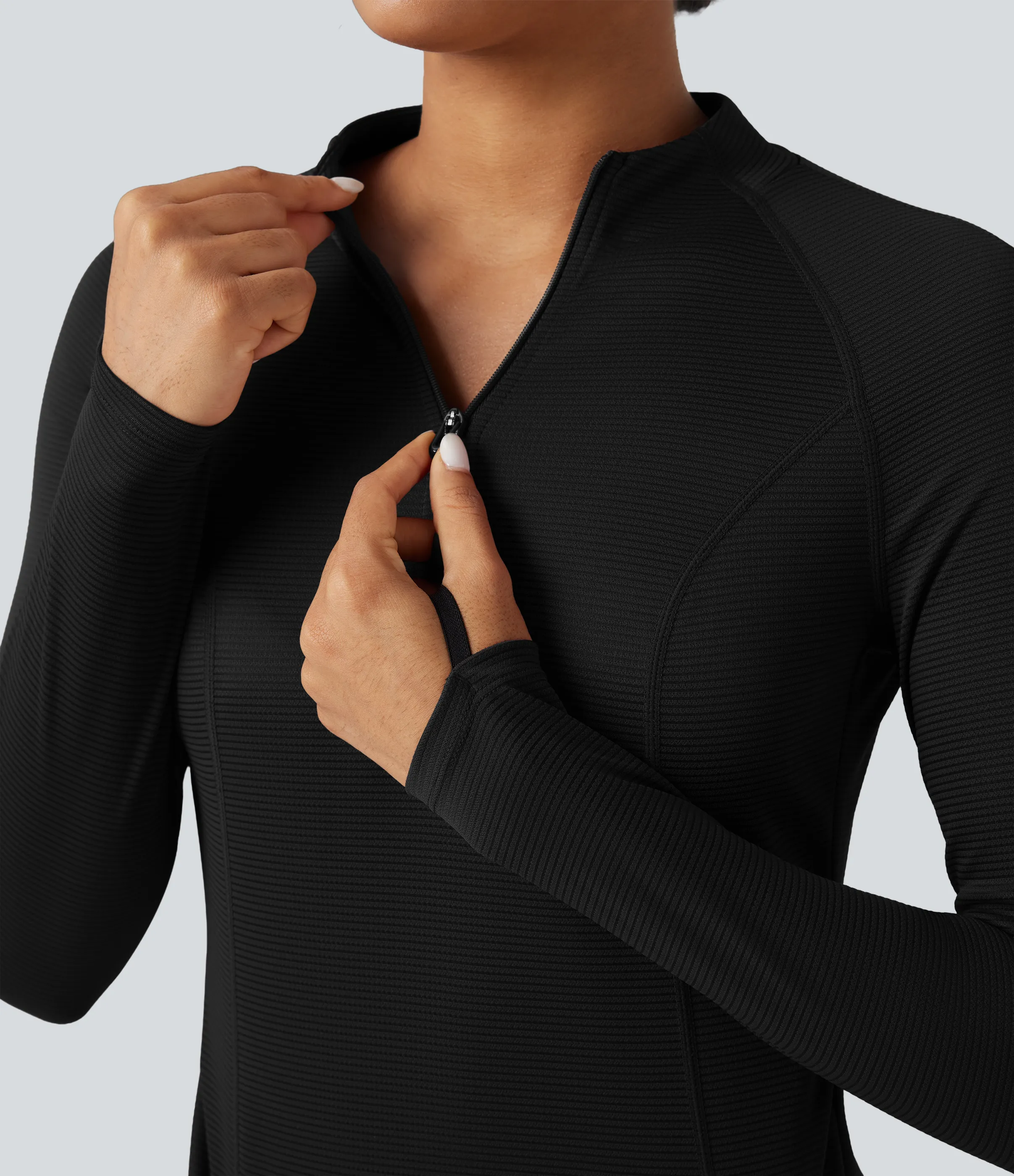 Halara Camiseta deportiva de senderismo de manga larga con secado rápido, abertura para el pulgar y bolsillo - UPF50+ - Black - M sold by Halara product image thumbnail 5