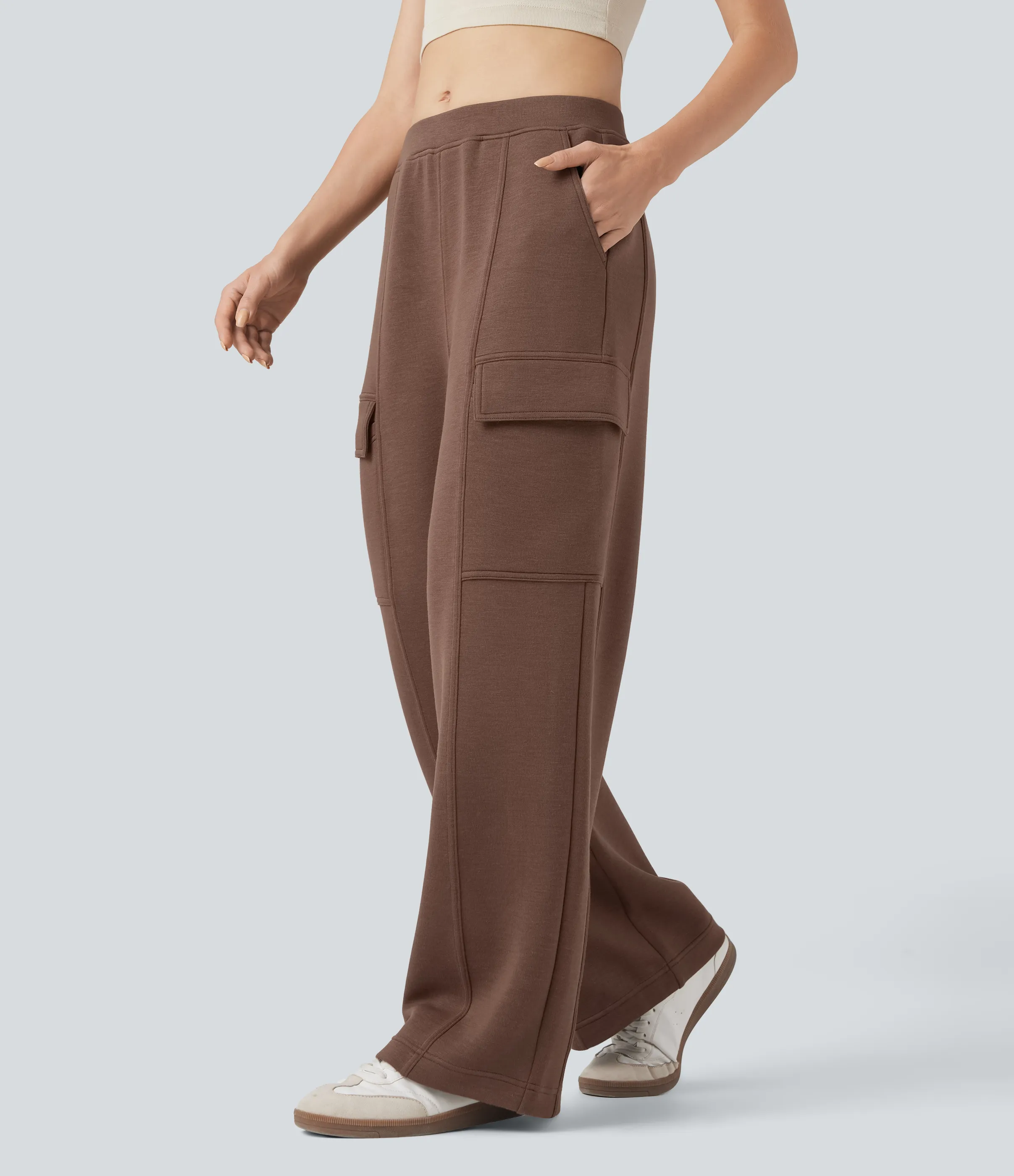 Halara Pantalones casuales de tiro medio y pierna recta con bolsillos - Cocoa Brown - XL(regular) sold by Halara product image thumbnail 2