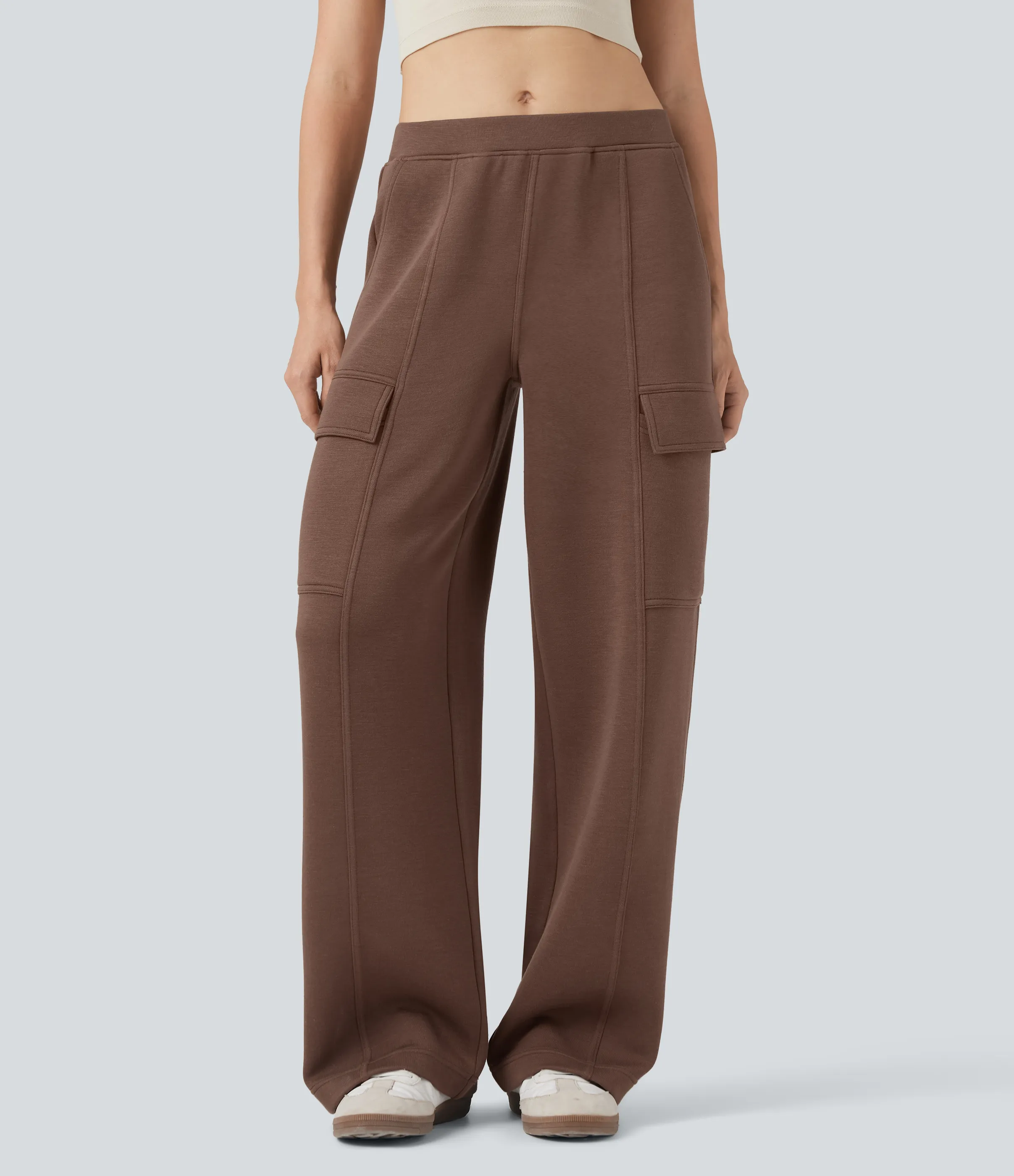 Halara Pantalones casuales de tiro medio y pierna recta con bolsillos - Cocoa Brown - XL(regular) sold by Halara product image thumbnail 4