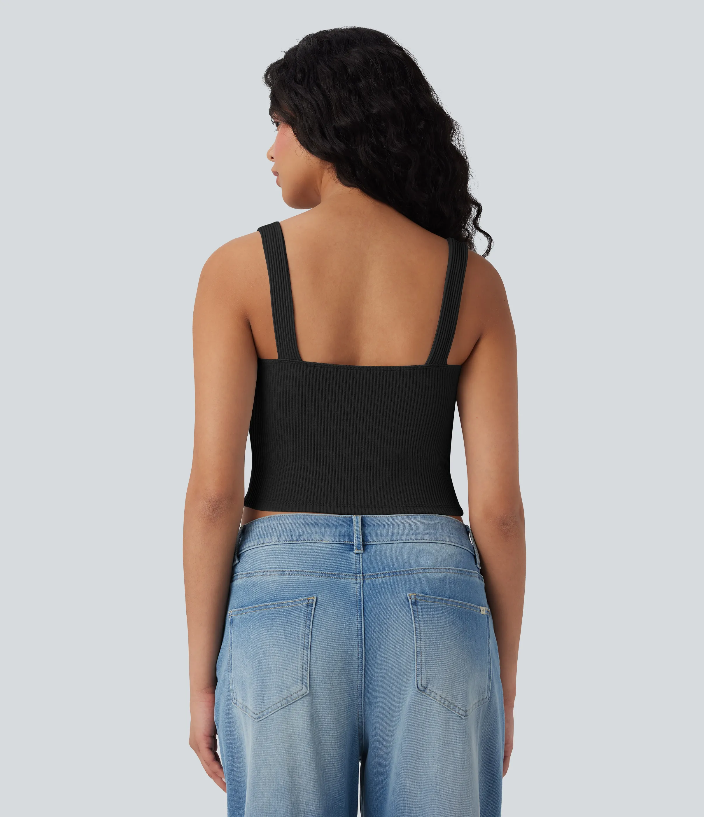 Halara Top corto casual de tirantes con cuello cuadrado y punto acanalado - Black - XL sold by Halara product image thumbnail 3