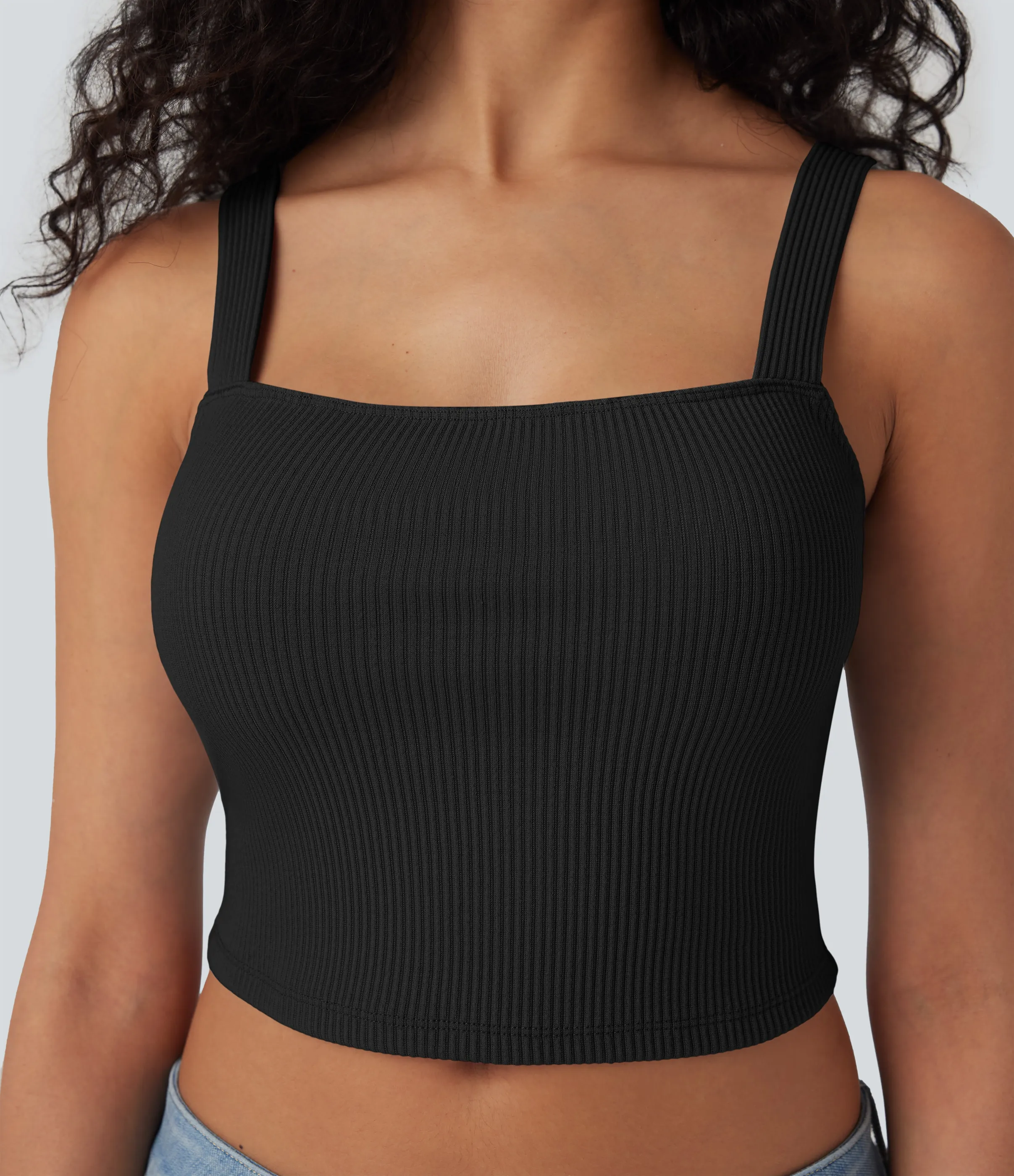 Halara Top corto casual de tirantes con cuello cuadrado y punto acanalado - Black - XL sold by Halara product image thumbnail 5