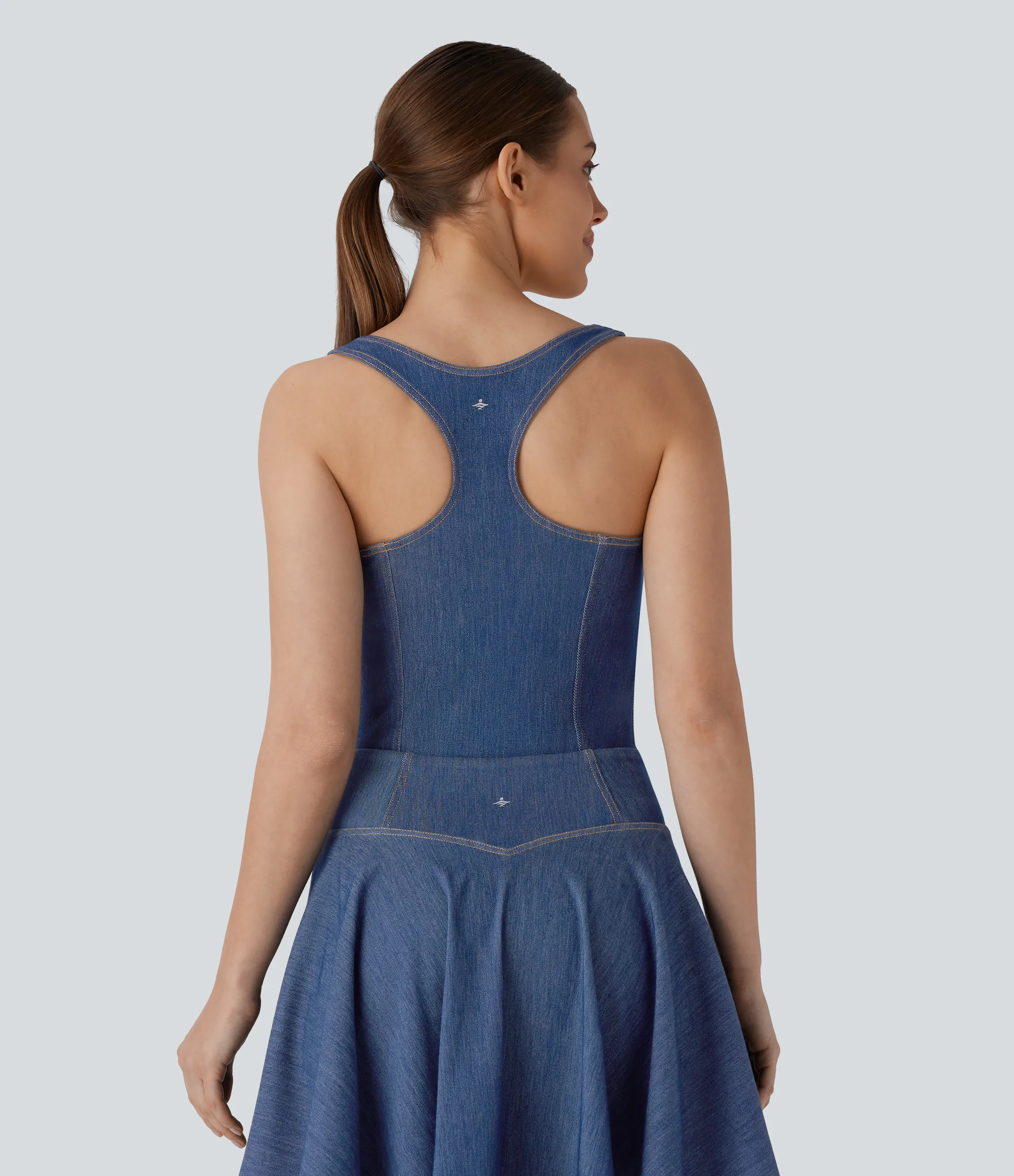 Halara Body Halara Flex™ Denim mezclilla tenis elástica desgastada cuello cuadrado y espalda nadadora con tacto frío - Tide Blue Denim - XS sold by Halara product image thumbnail 5