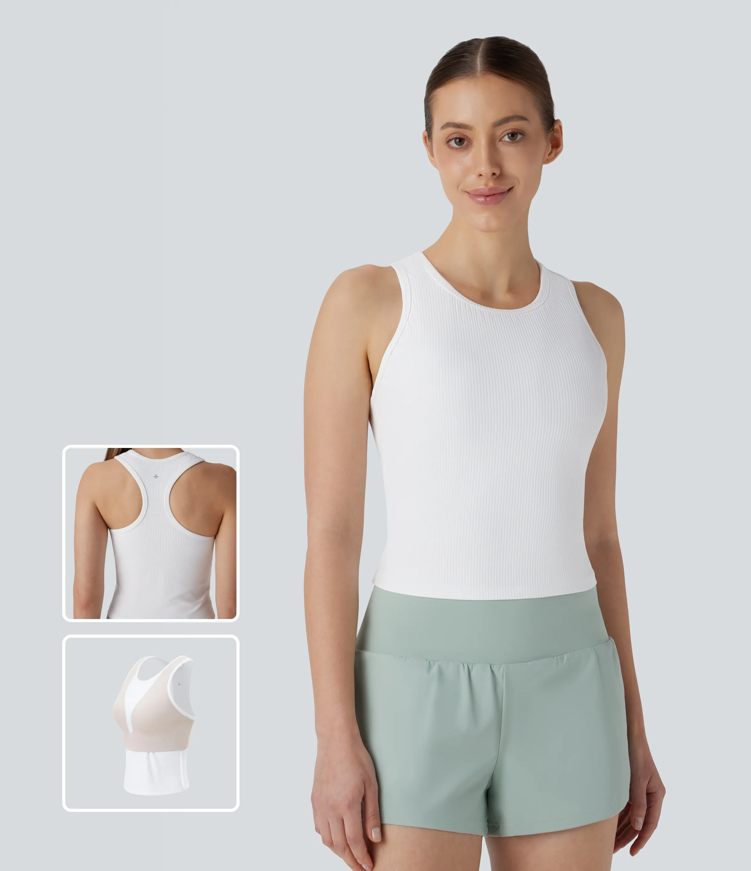 Halara Camiseta de yoga sin mangas con espalda de nadador y canalé - White - L sold by Halara