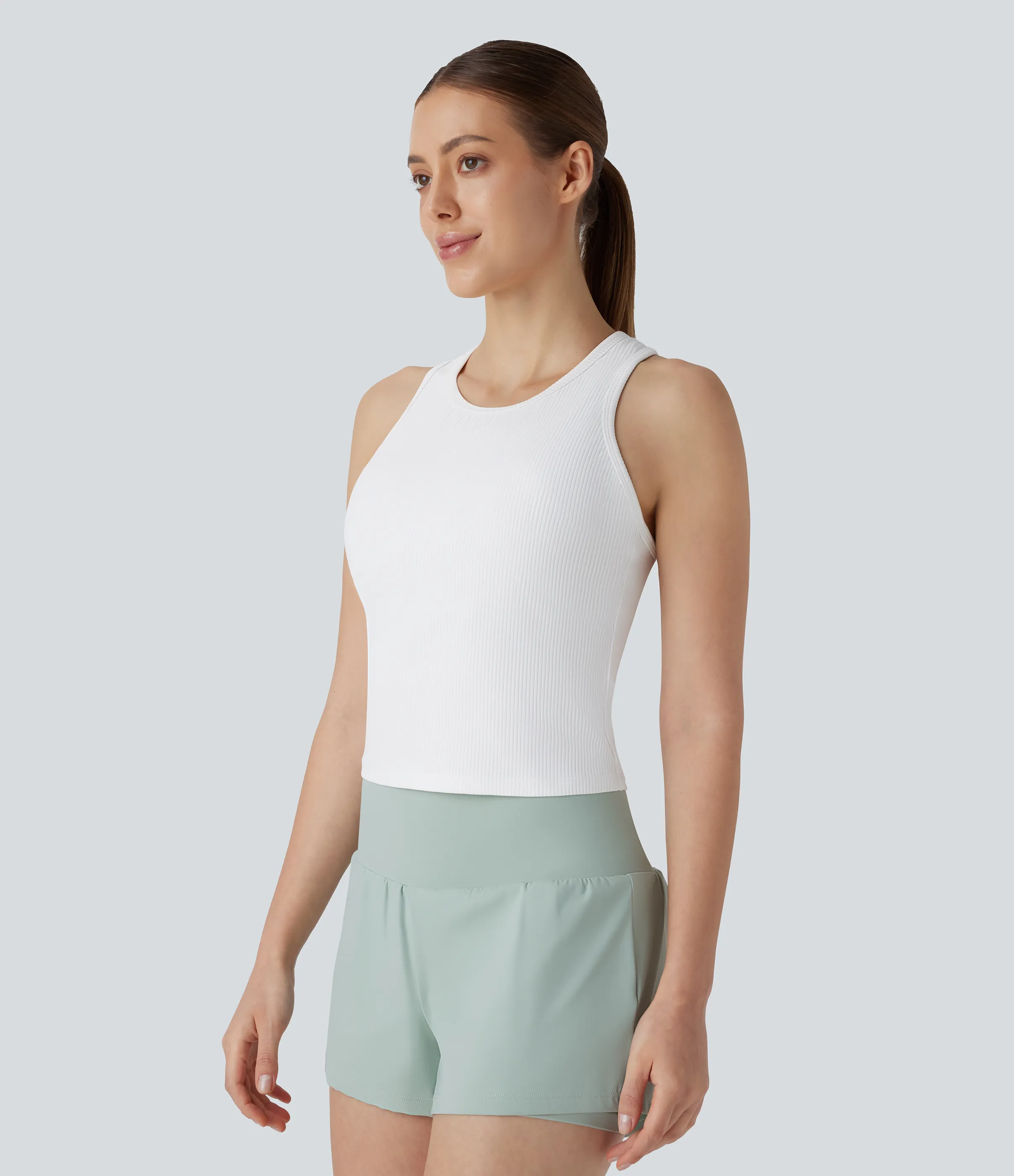 Halara Camiseta de yoga sin mangas con espalda de nadador y canalé - White - L sold by Halara product image thumbnail 4