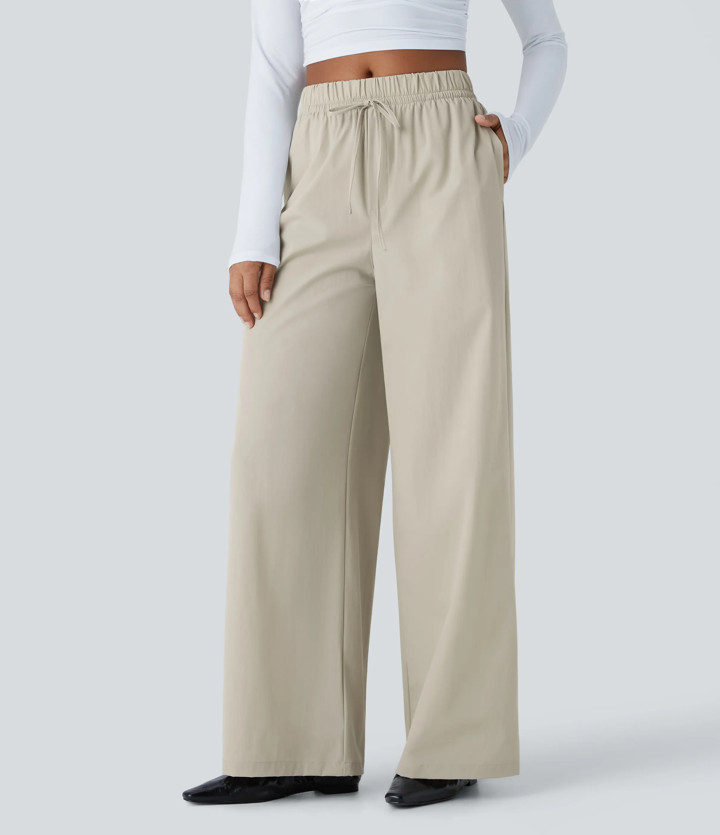 Halara Pantalón oficina pierna ancha bolsillo lateral tiro alto repelente agua - Earth Tile Gray - L(regular) sold by Halara product image thumbnail 2