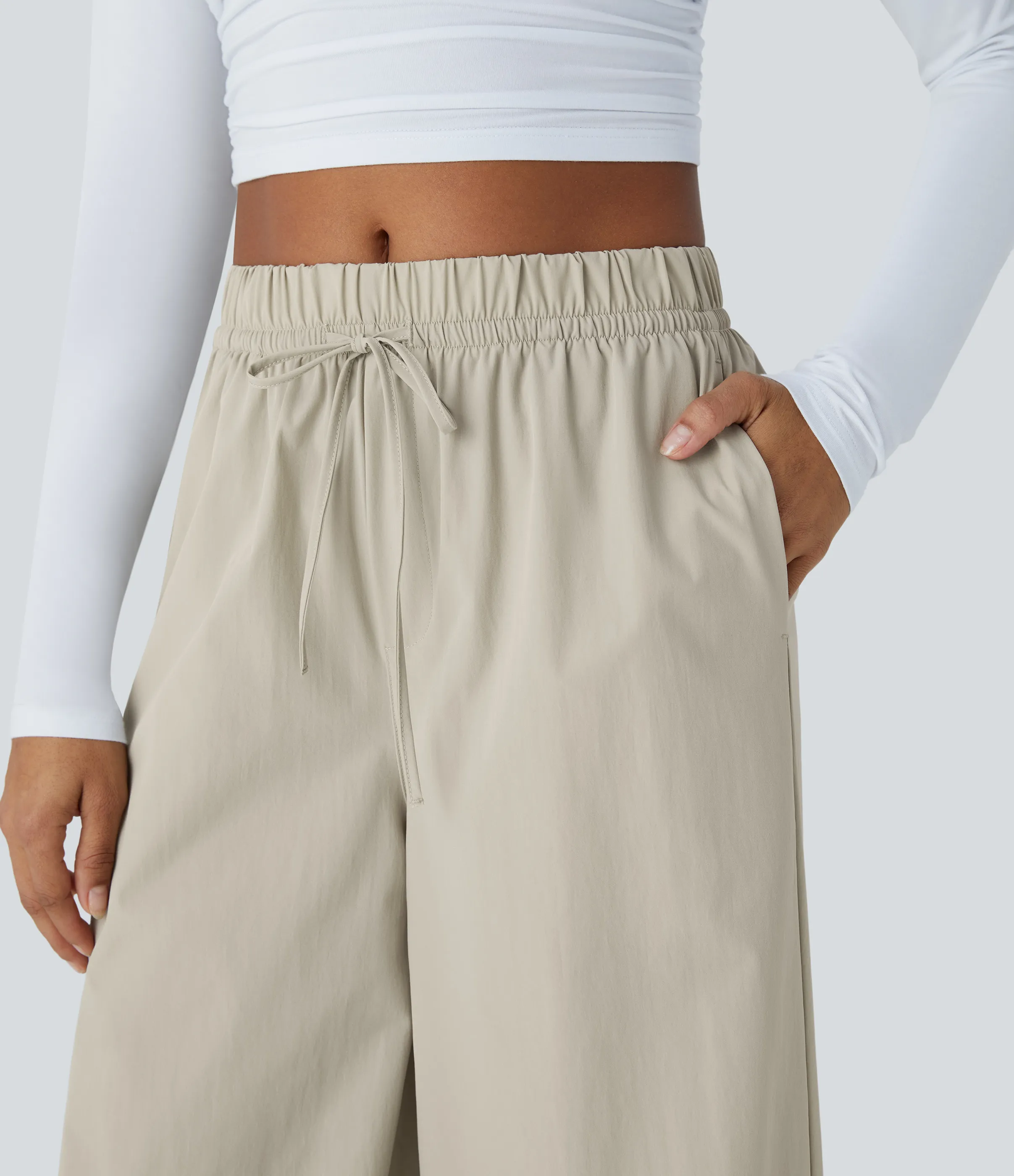 Halara Pantalón oficina pierna ancha bolsillo lateral tiro alto repelente agua - Earth Tile Gray - L(regular) sold by Halara product image thumbnail 5