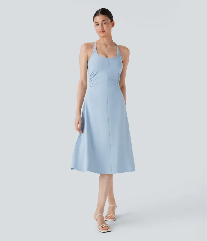 Halara Vestido lencero midi casual con fruncido y espalda cruzada con escote en U - Angel Falls - XL sold by Halara