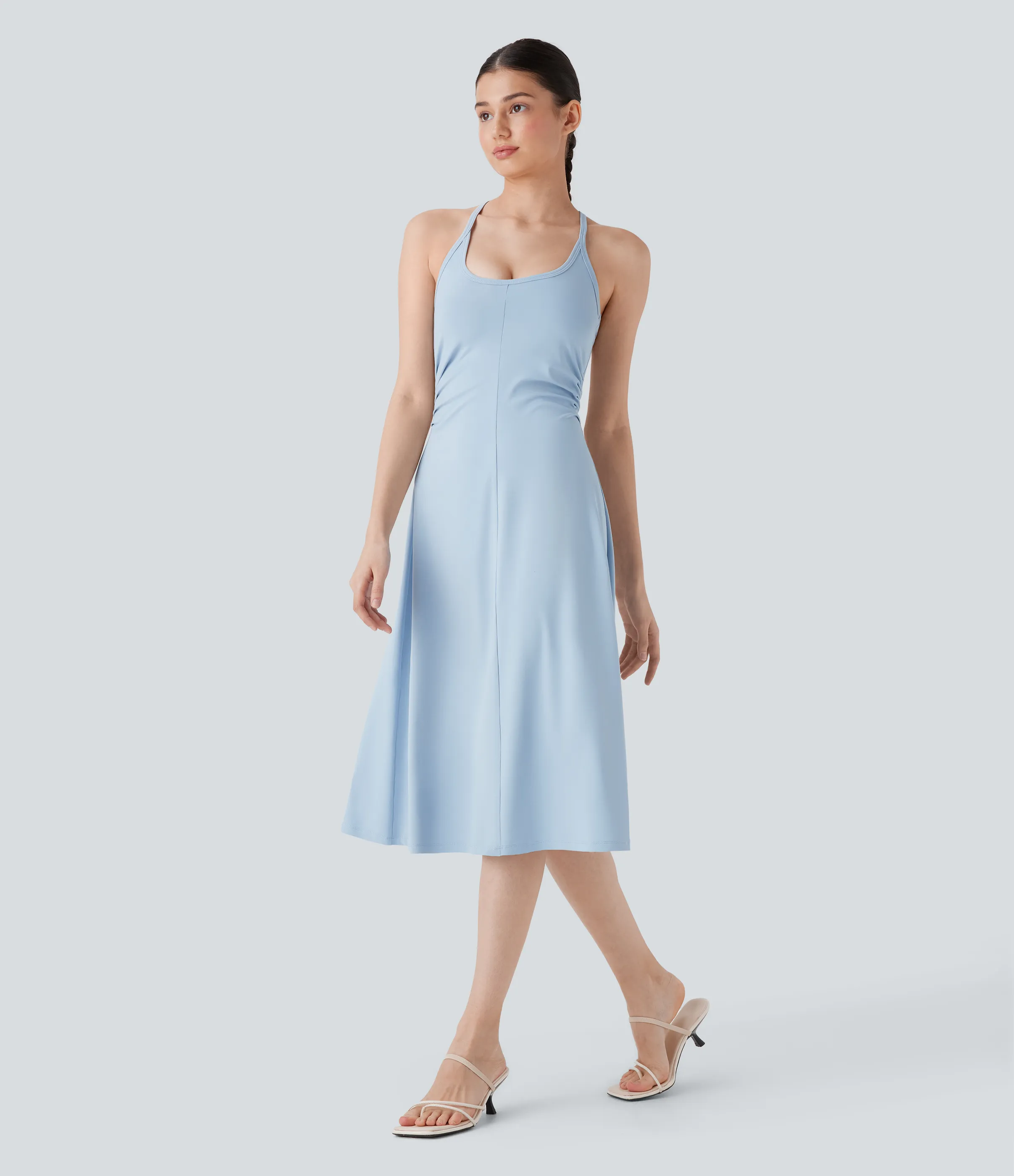 Halara Vestido lencero midi casual con fruncido y espalda cruzada con escote en U - Angel Falls - XL sold by Halara product image thumbnail 4