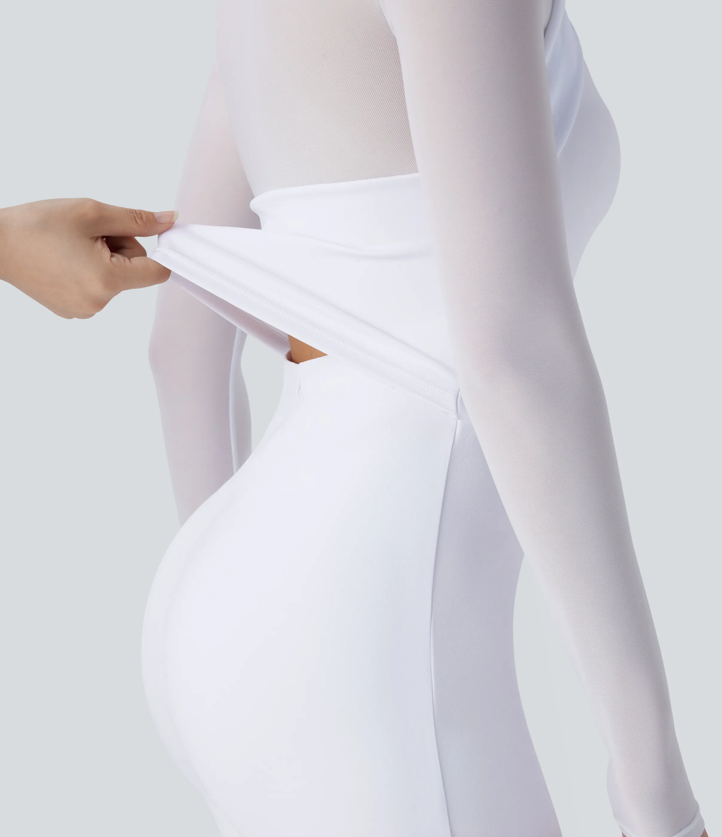 Halara Mono manga larga abertura bajo cremallera malla contrastante dama honor invitada boda - Edición Easy Peezy - White - XL(regular) sold by Halara product image thumbnail 5