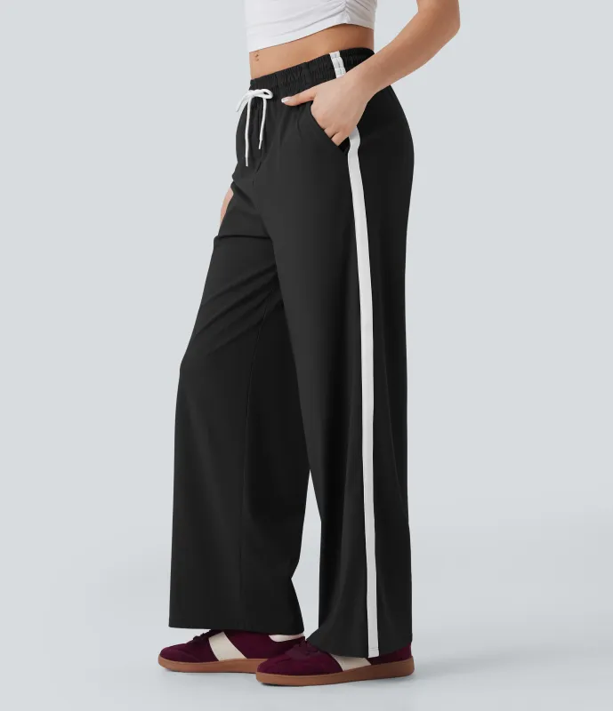 Halara Pantalones anchos casuales Softlyzero™ Airy de tiro bajo con cordón, bloques de color y tacto fresco con bolsillos - UPF50+ - Black - M(regular) sold by Halara