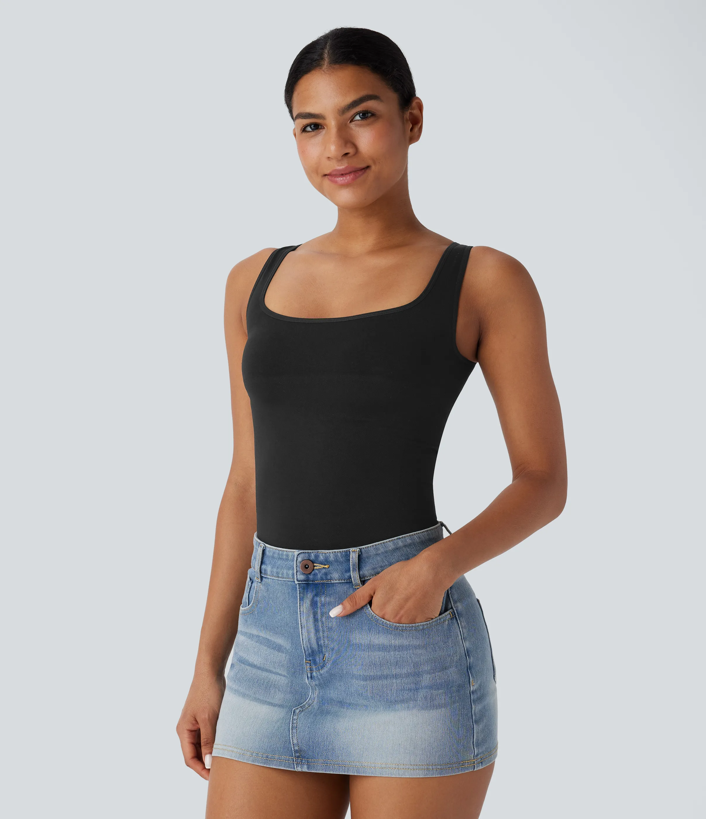 Halara Camiseta moldeadora sin mangas cuello cuadrado flujo sin costura - Black - L sold by Halara product image thumbnail 4