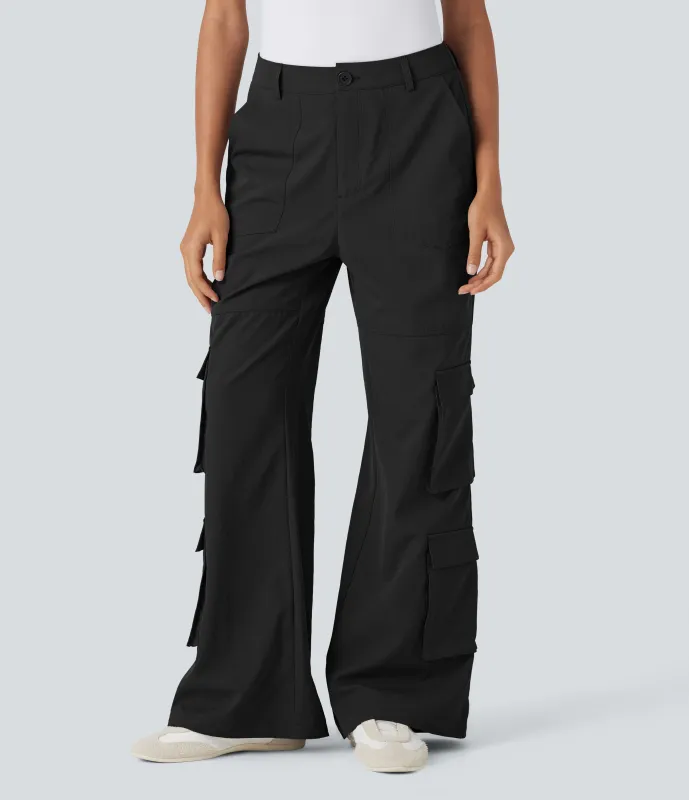 Halara Pantalones cargo casuales de tiro medio con múltiples bolsillos  - Black - L(regular) sold by Halara