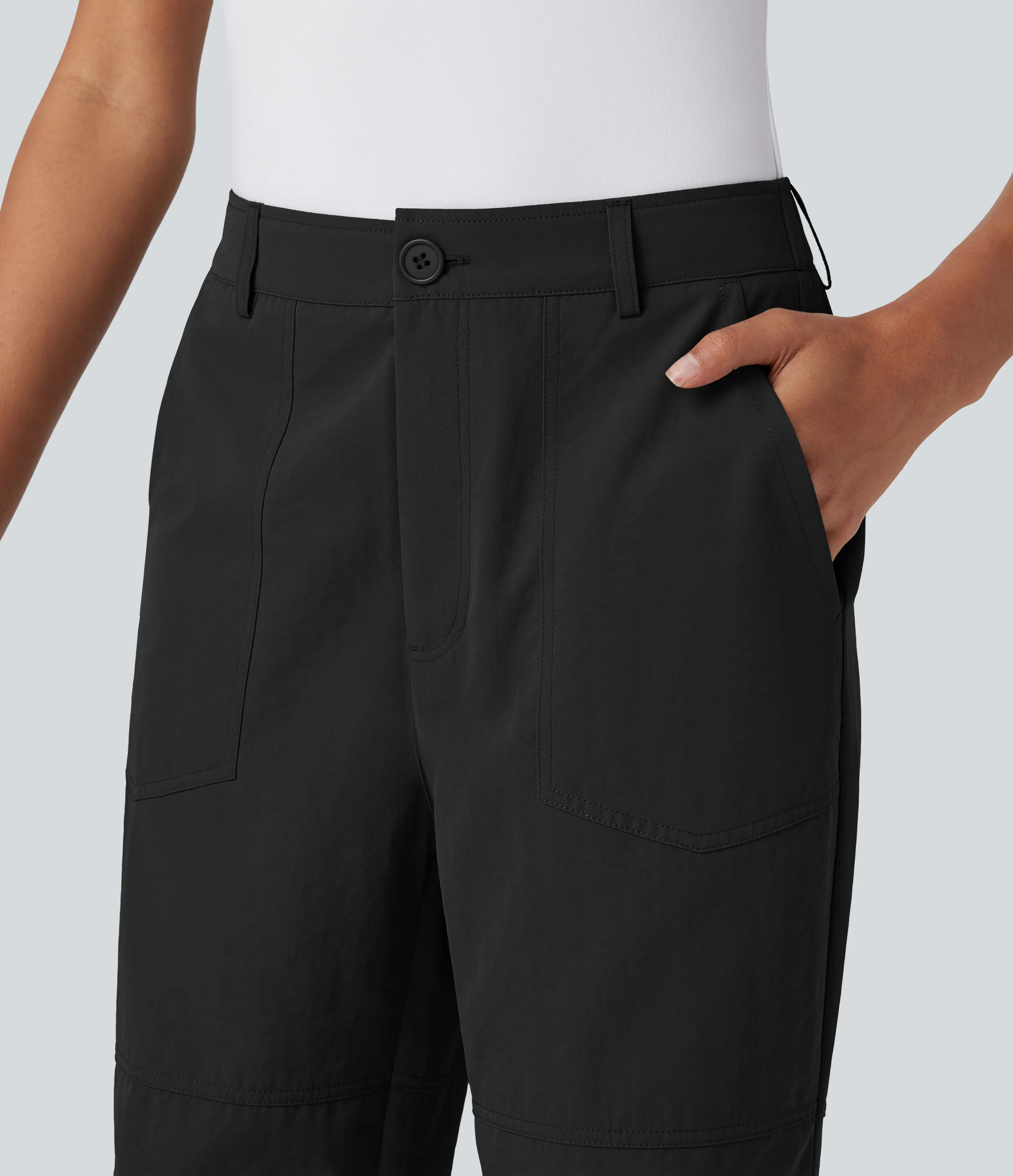 Halara Pantalones cargo casuales de tiro medio con múltiples bolsillos - Black - L(regular) sold by Halara product image thumbnail 5