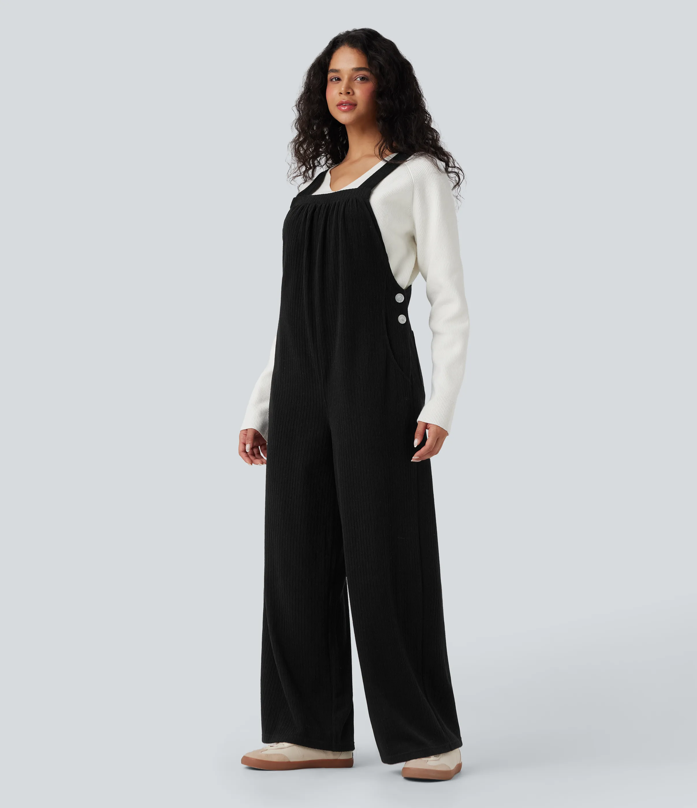Halara Jumpsuit casual de cuello cuadrado acanalado con bolsillos - Black - S(regular) sold by Halara product image thumbnail 4