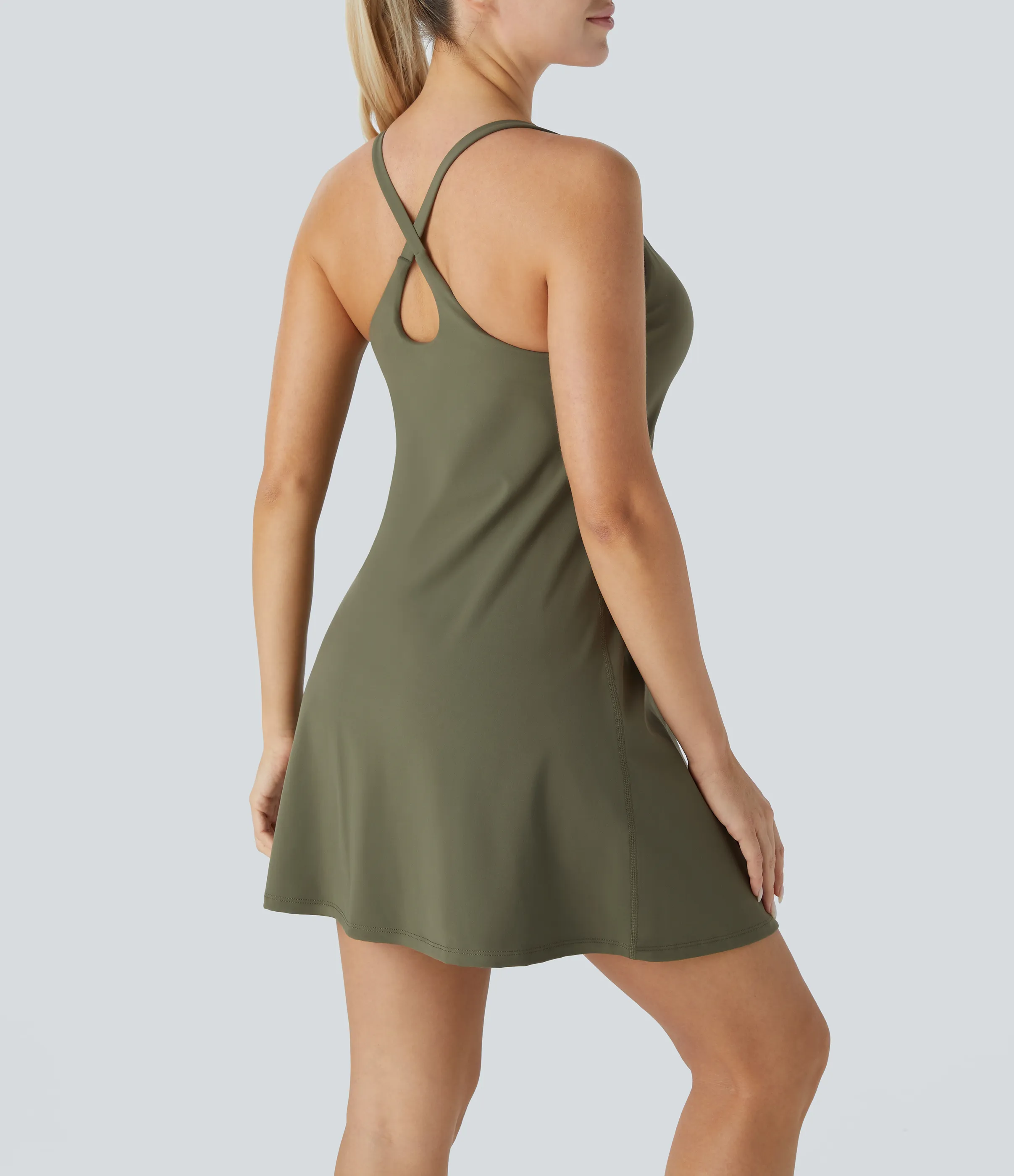 Halara Vestido deportivo mini SoftlyZero™ Plush afelpado 2 en 2 con bolsillos en copas D-F - Grass Grey Green - XS sold by Halara product image thumbnail 3