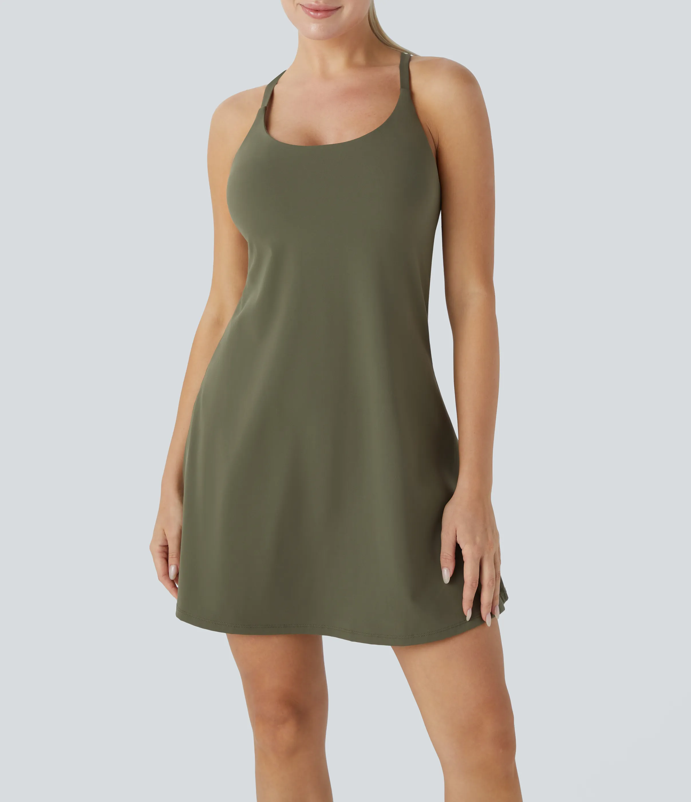 Halara Vestido deportivo mini SoftlyZero™ Plush afelpado 2 en 2 con bolsillos en copas D-F - Grass Grey Green - XS sold by Halara product image thumbnail 5