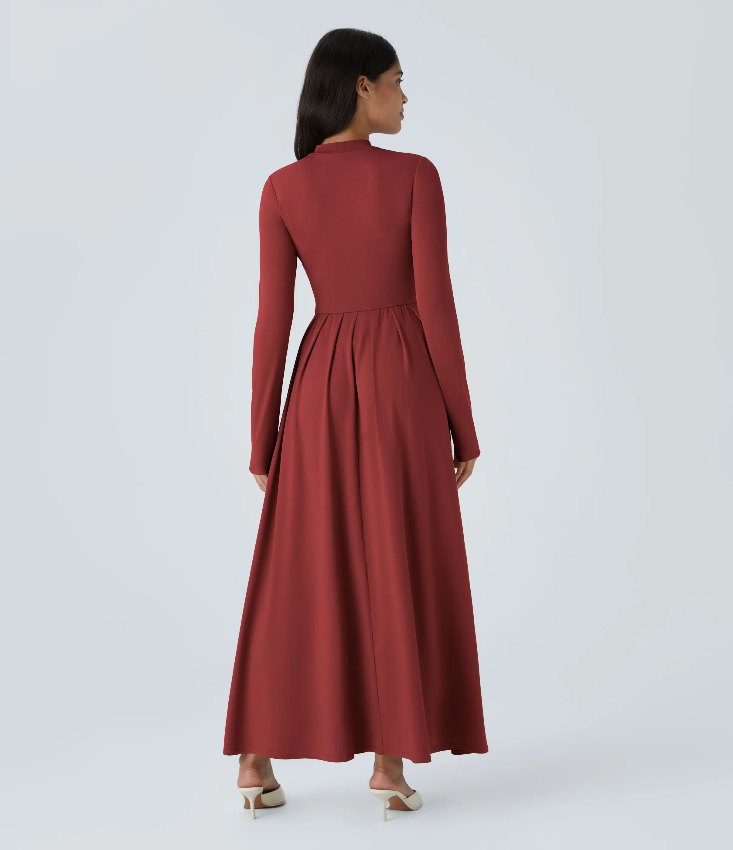 Halara Vestido largo cuello alto manga larga bolsillo lateral plisado acampanado - Emboldened - XL sold by Halara product image thumbnail 3