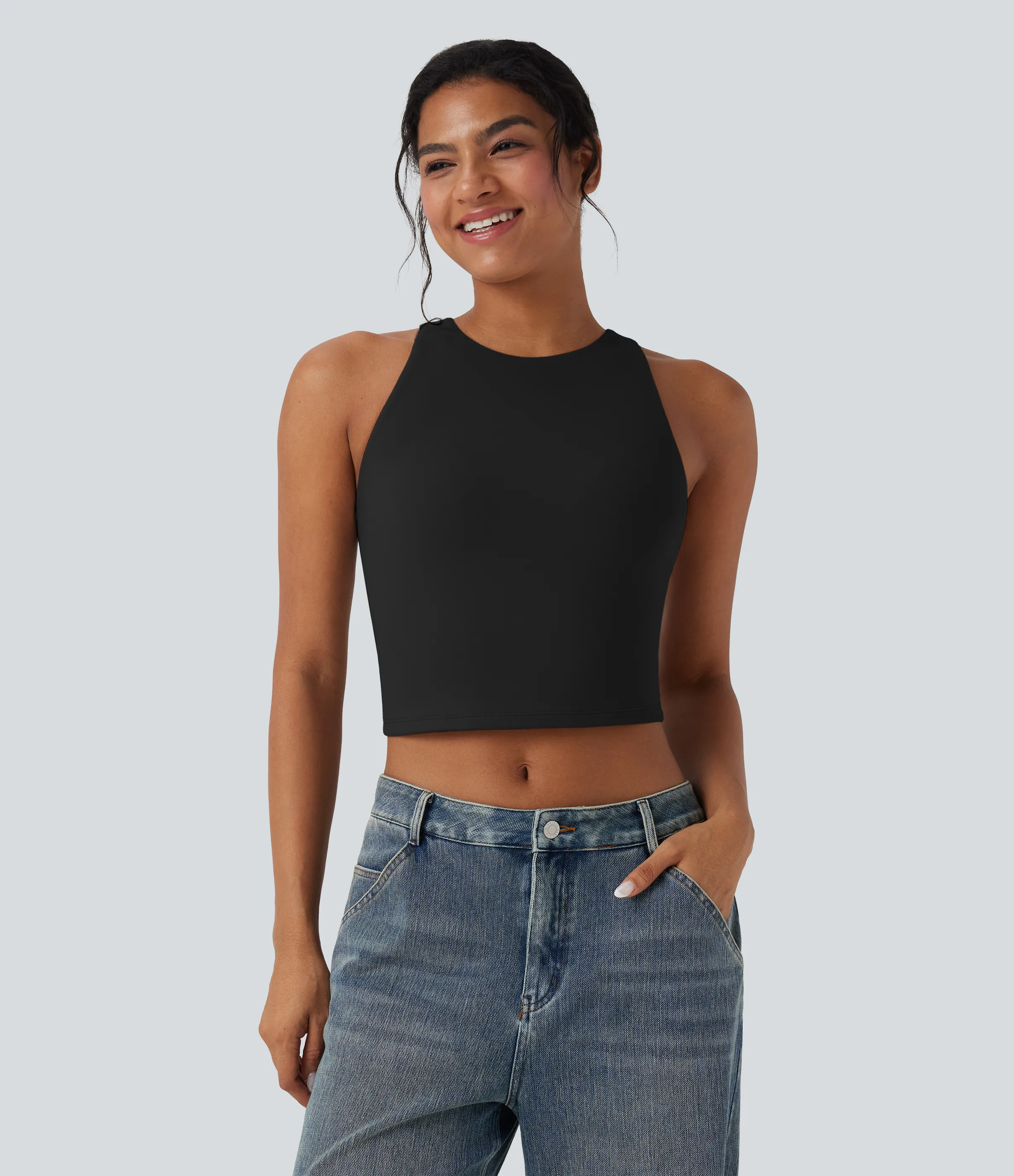 Halara Top corto casual sin mangas con cuello redondo y abertura en la espalda - Black - XL sold by Halara product image thumbnail 2